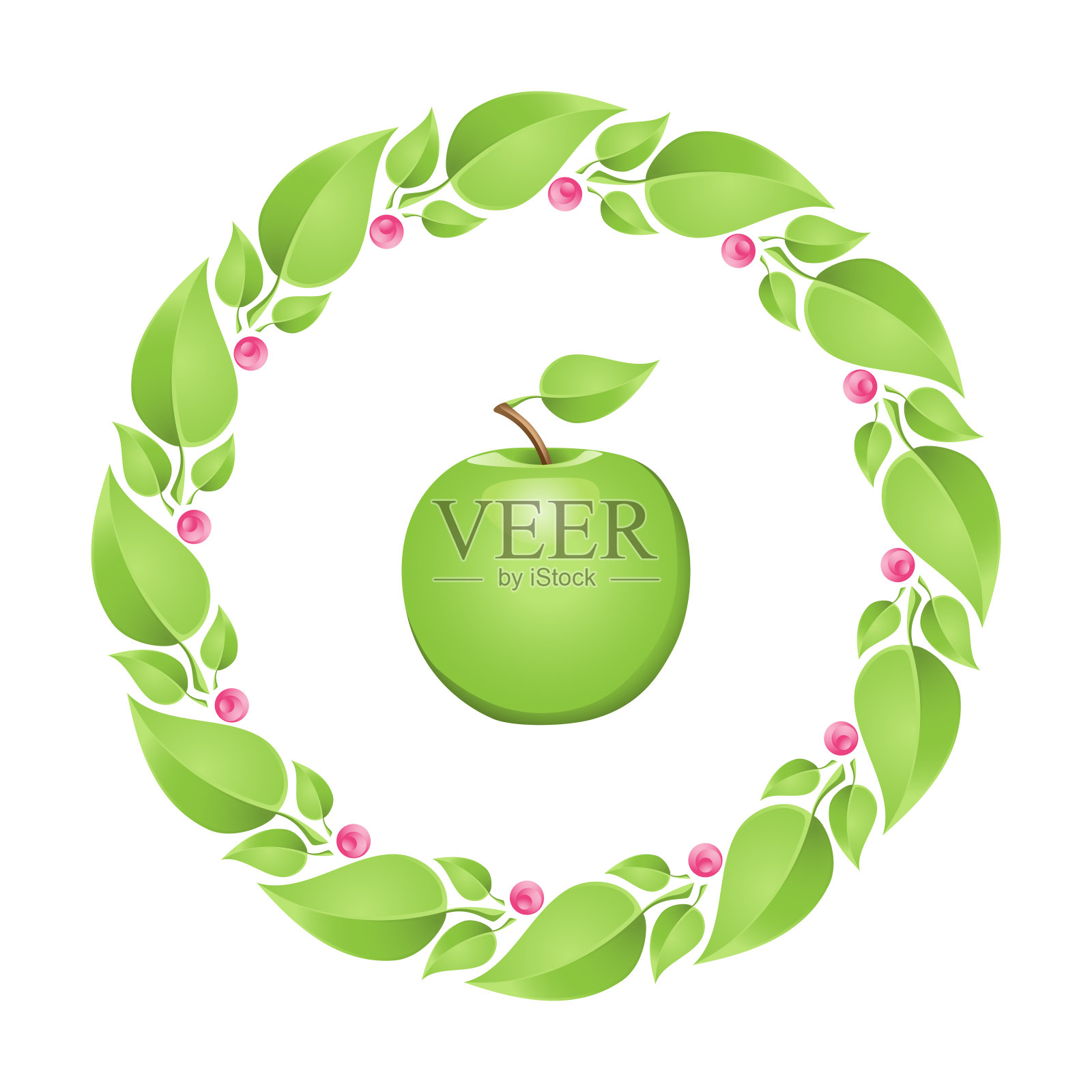 矢量圆设计元素与青苹果和树叶插画图片素材