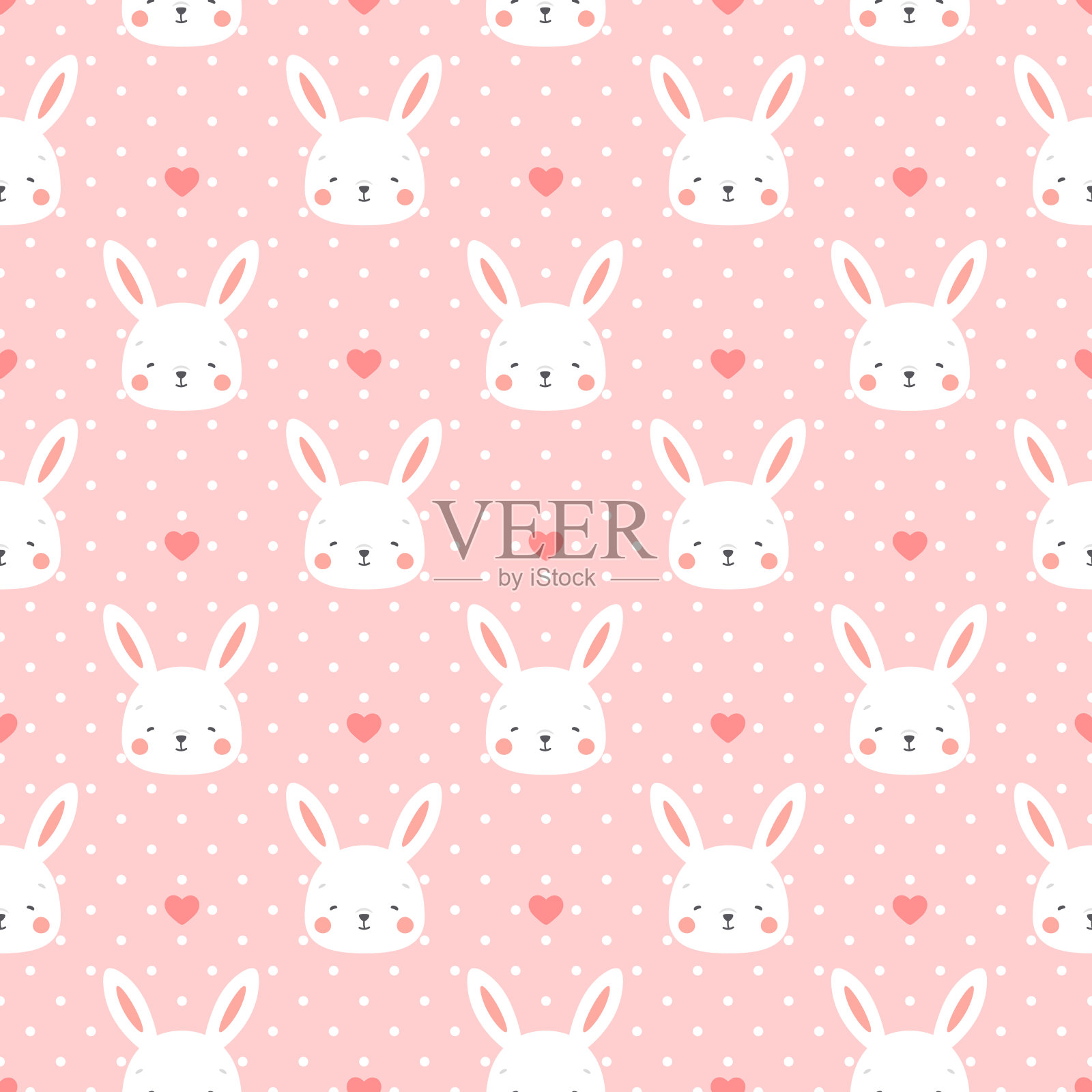 兔子和小鸡无缝图案背景，斯堪的纳维亚快乐兔子与云插画图片素材