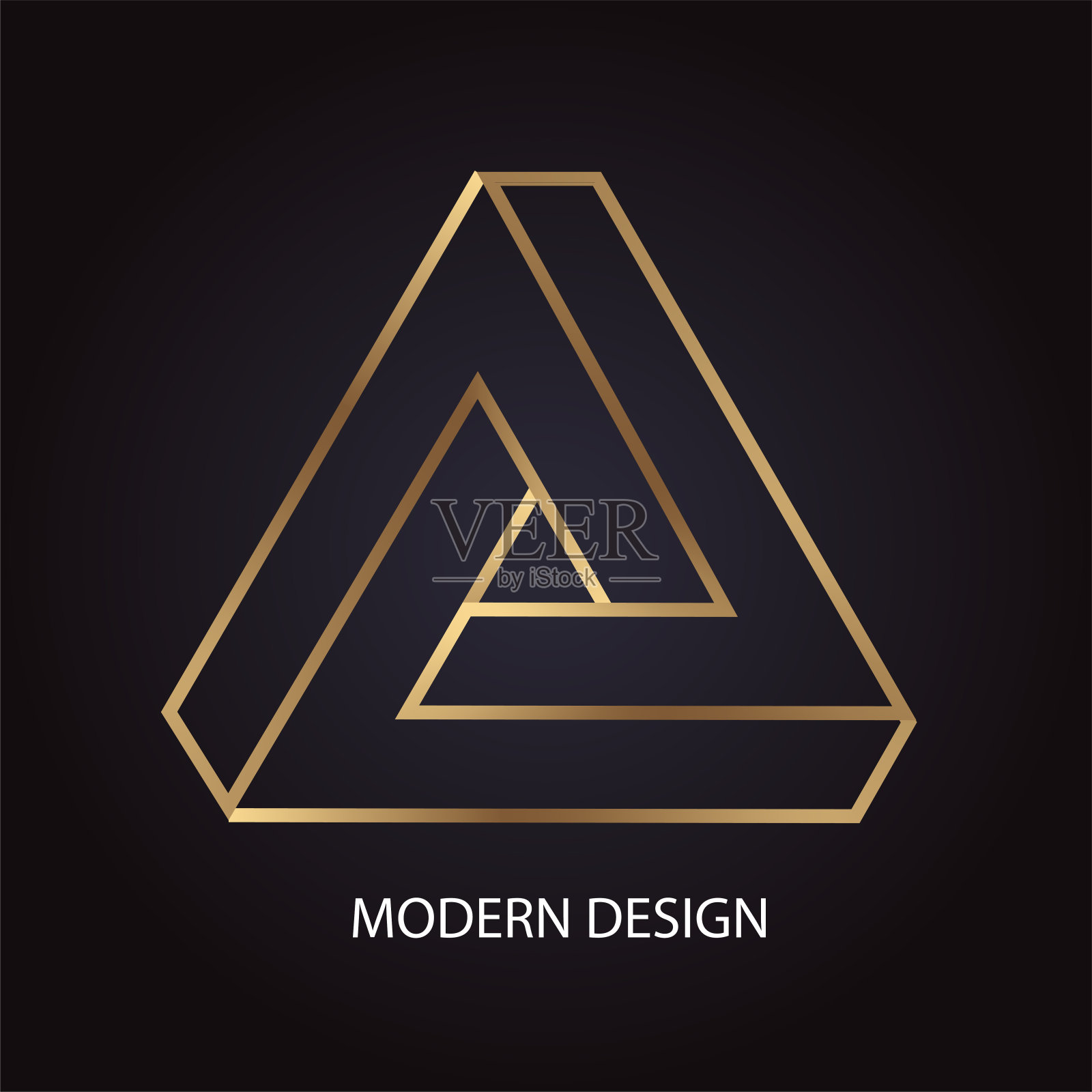 几何现代抽象设计与豪华的金色彭罗斯三角形在黑色背景插画图片素材