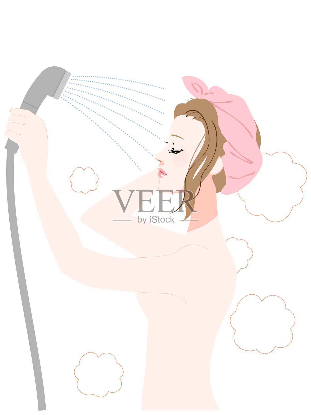 一个女人洗澡的侧影插画图片素材