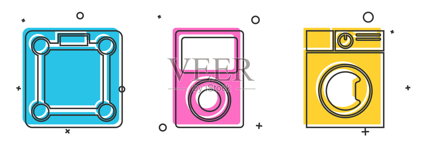 设置浴室秤，音乐播放器和洗衣机图标图标素材