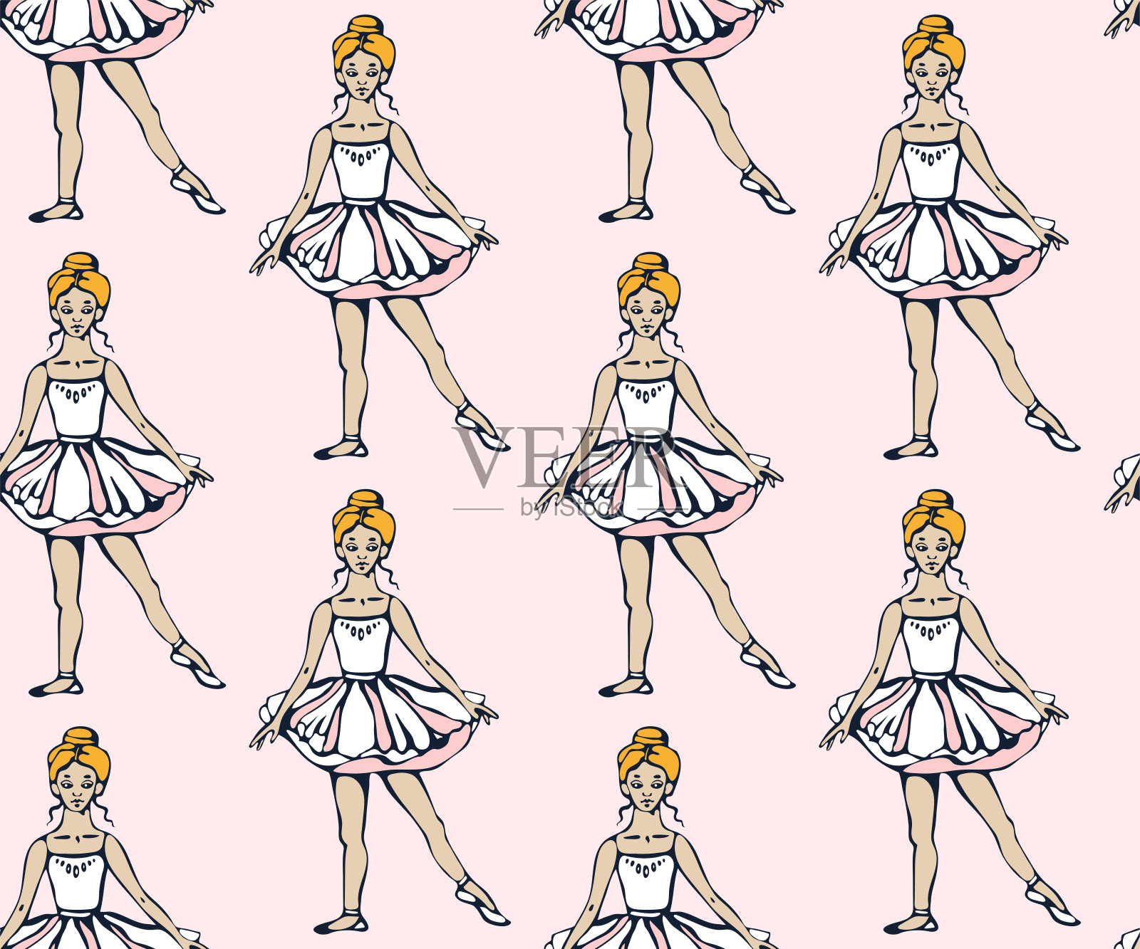 矢量背景手绘芭蕾舞者。手绘墨水插图。现代装饰装饰背景。矢量模式。印刷纺织品，布料，墙纸，剪贴簿插画图片素材