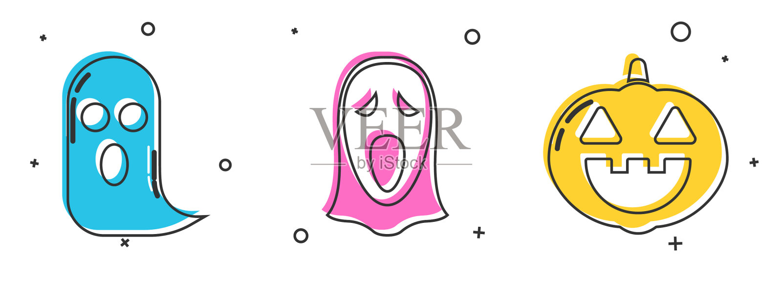 设置鬼搞笑和吓人的鬼面具图标素材