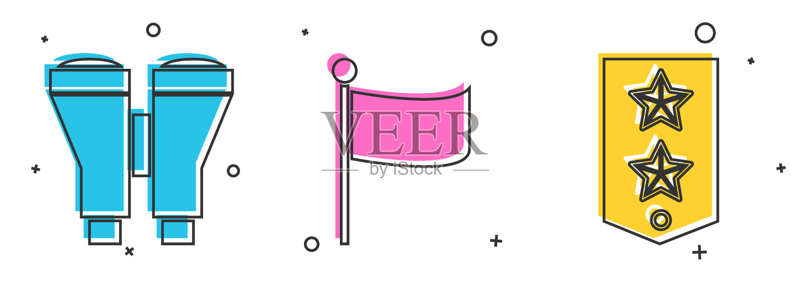 设置双筒望远镜旗和chevron图标图标素材