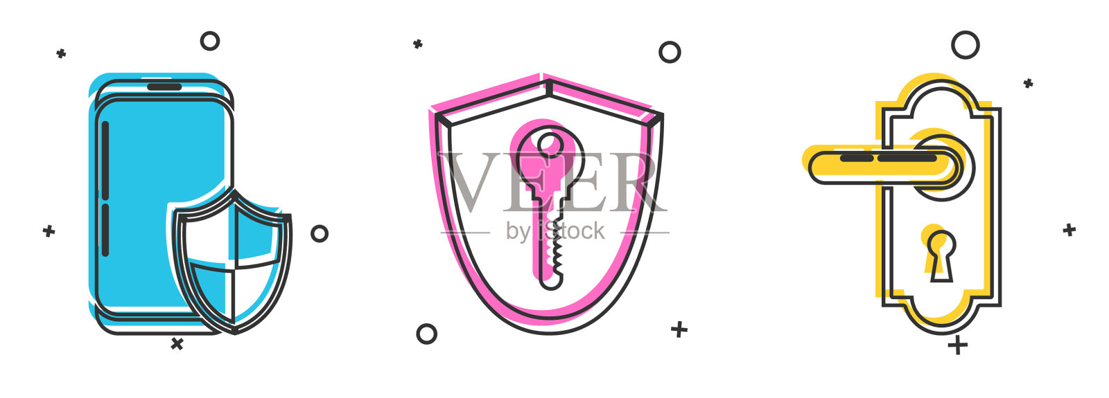 设置智能手机与安全屏蔽与图标素材