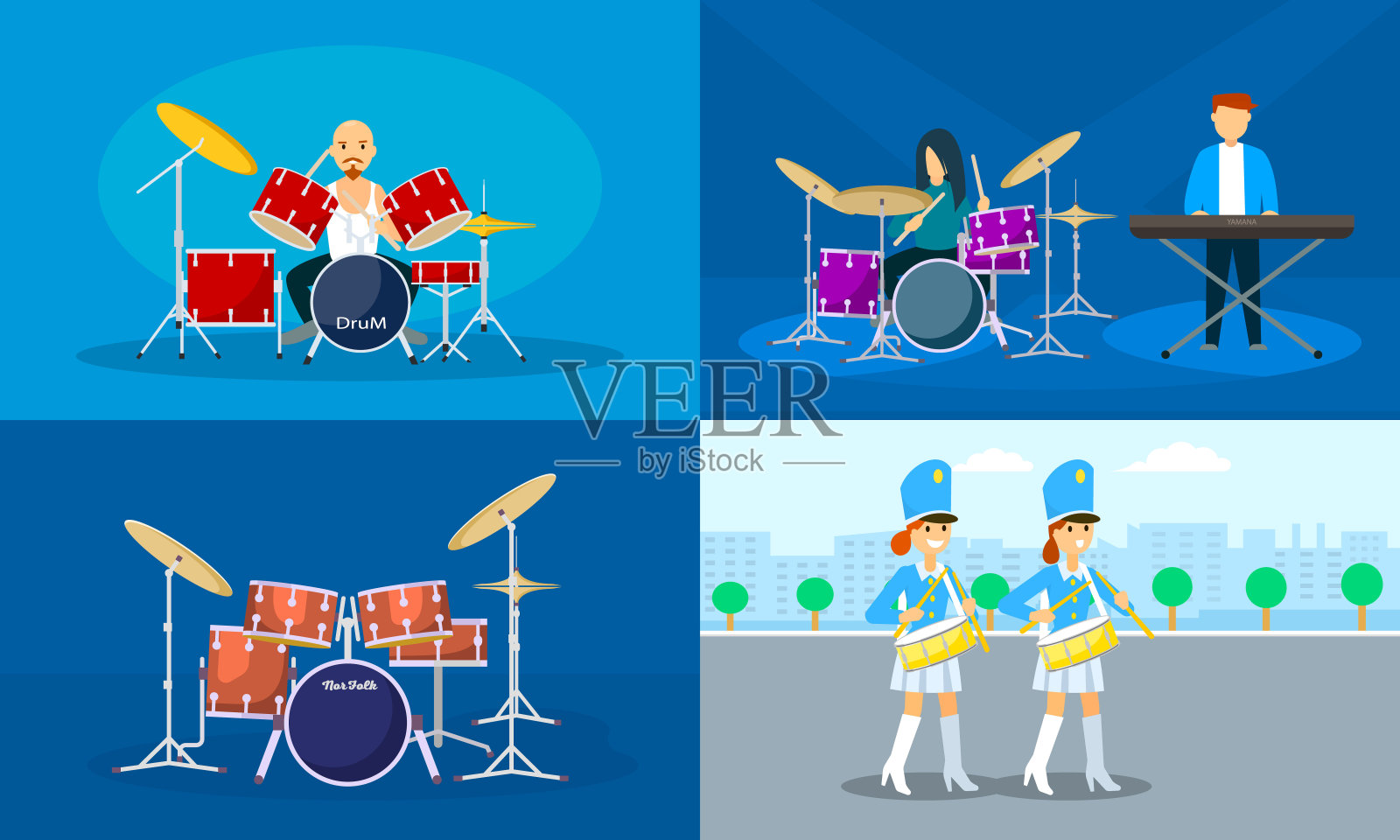 鼓手横幅设置，扁平风格插画图片素材