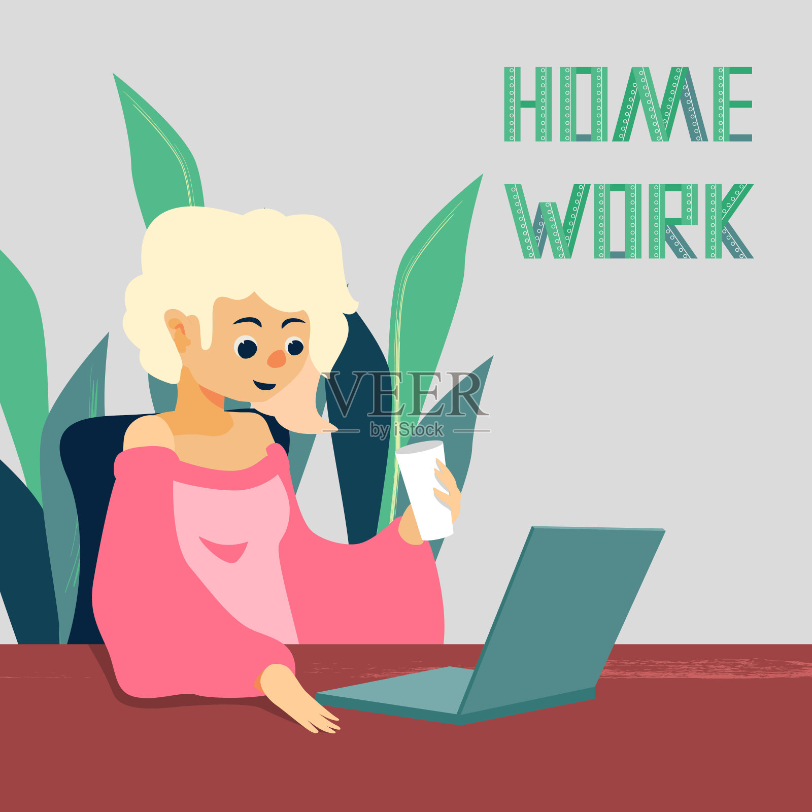 在线学习徽章与家庭作业文本灰色背景的社会横幅。插画图片素材