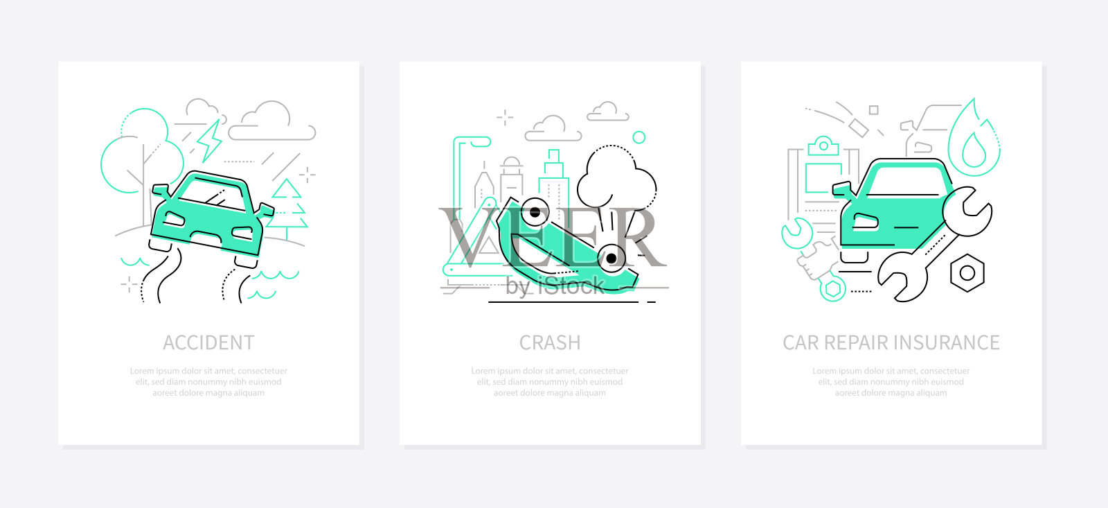 交通事故线设计风格横幅集插画图片素材