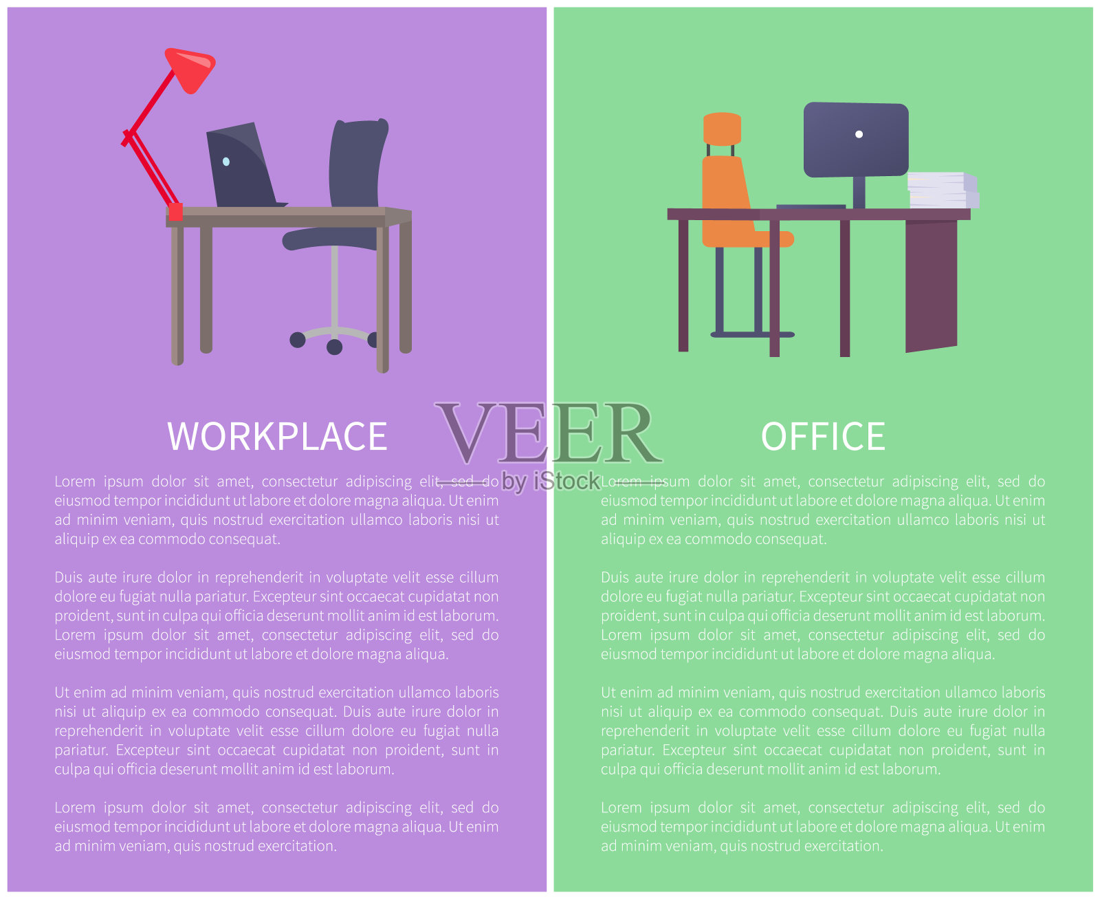 办公室工作场所设计桌子与电脑笔记本电脑设计模板素材