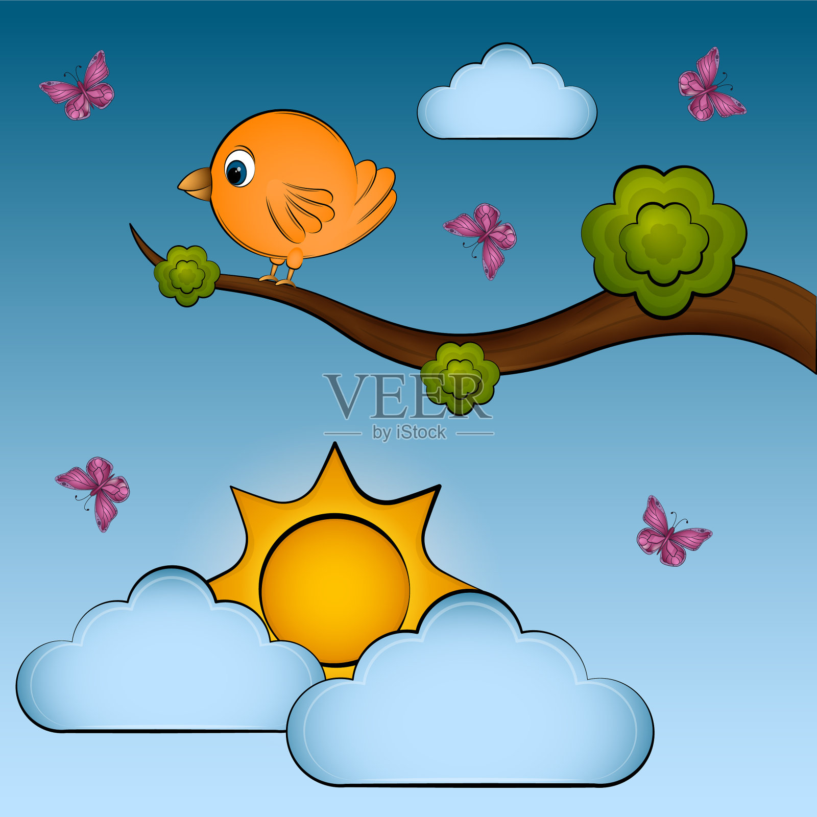 树枝上的鸟插画图片素材