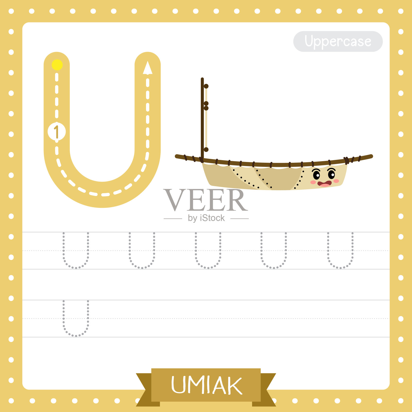 Umiak的大写字母U追踪练习练习表插画图片素材