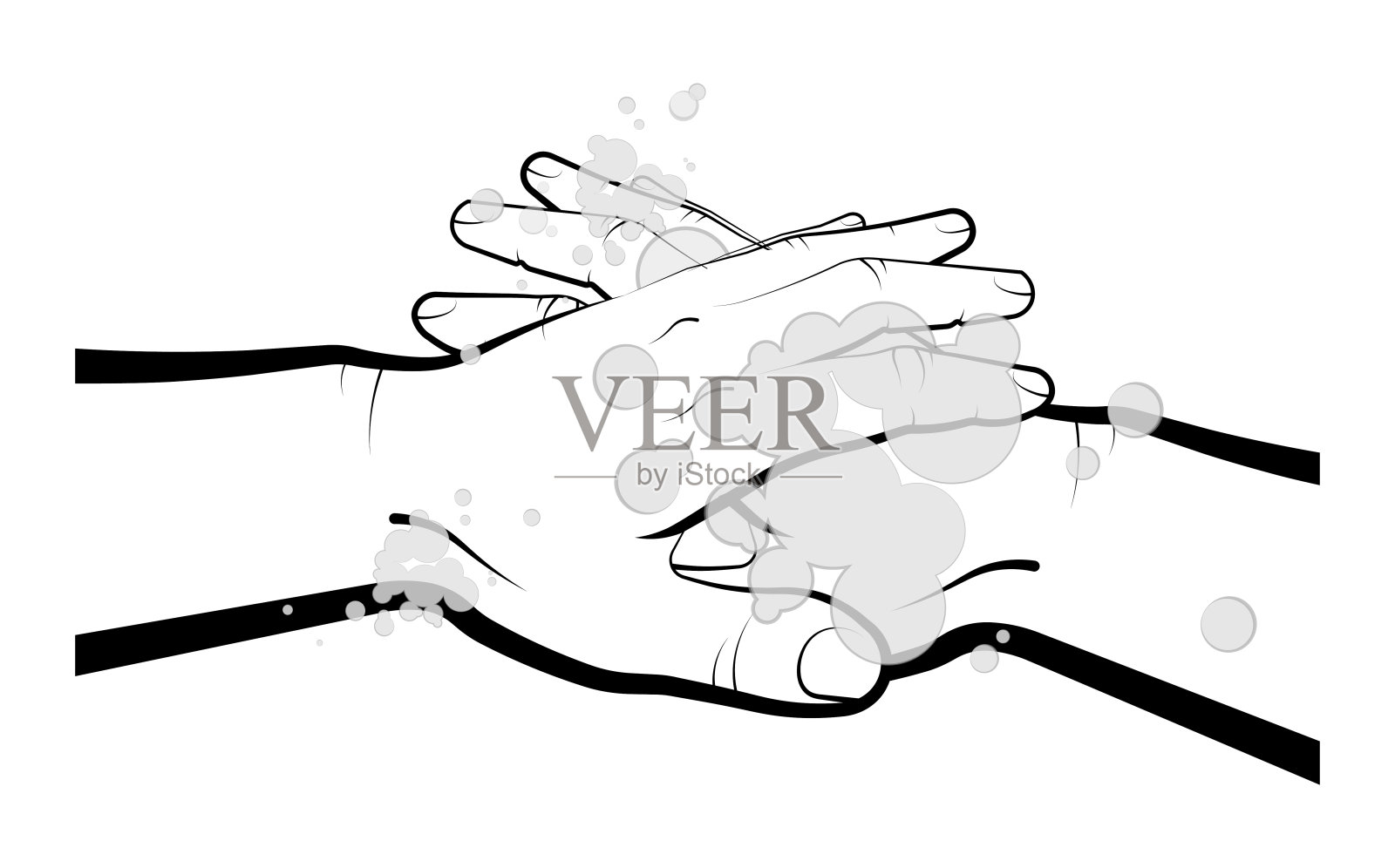 男人用彩色肥皂从上面洗了手。在大流行期间和日常生活中遵守卫生和预防措施。白色上的孤立向量插画图片素材