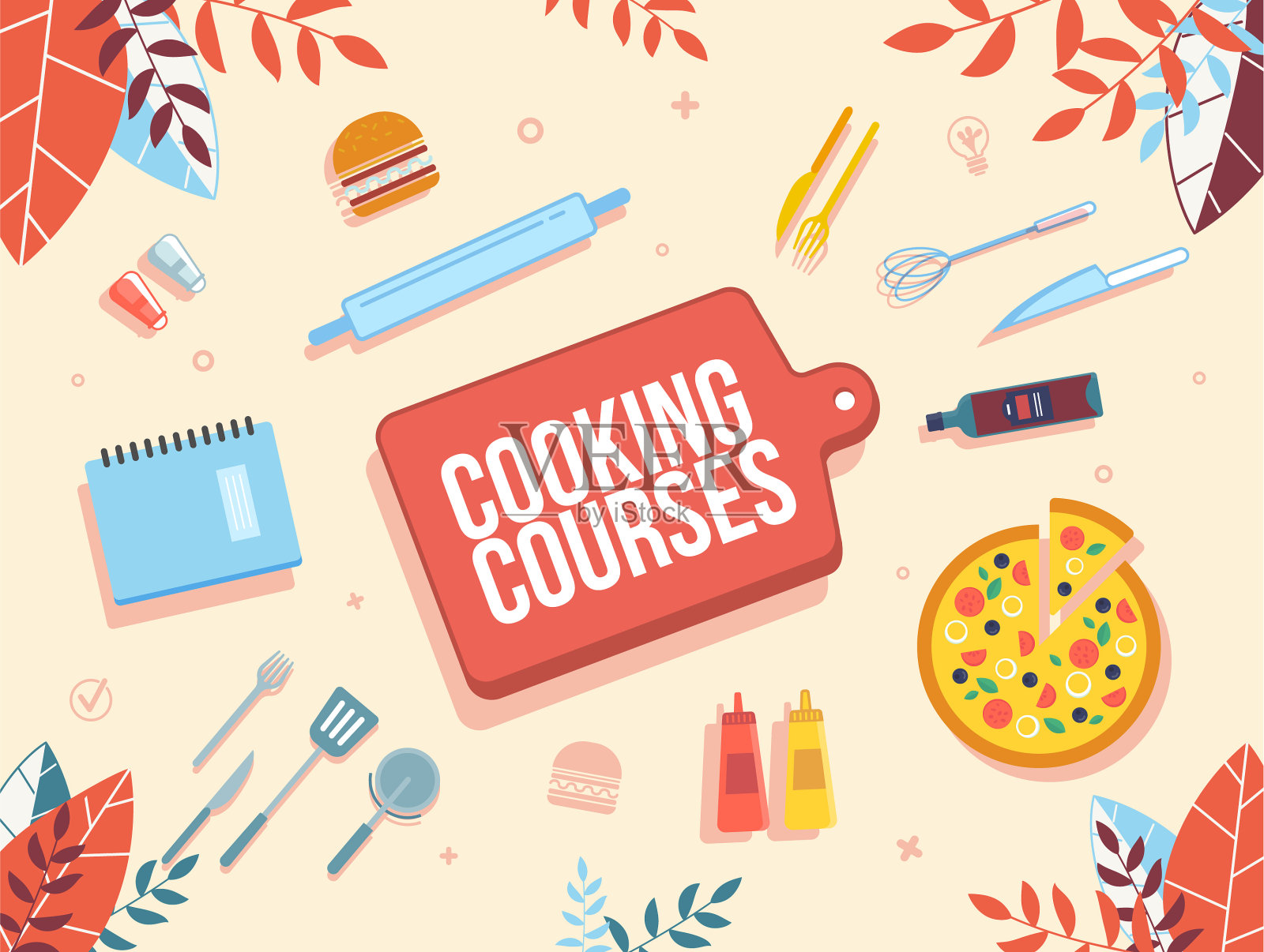 在线烹饪课程扁平化宣传横幅插画图片素材