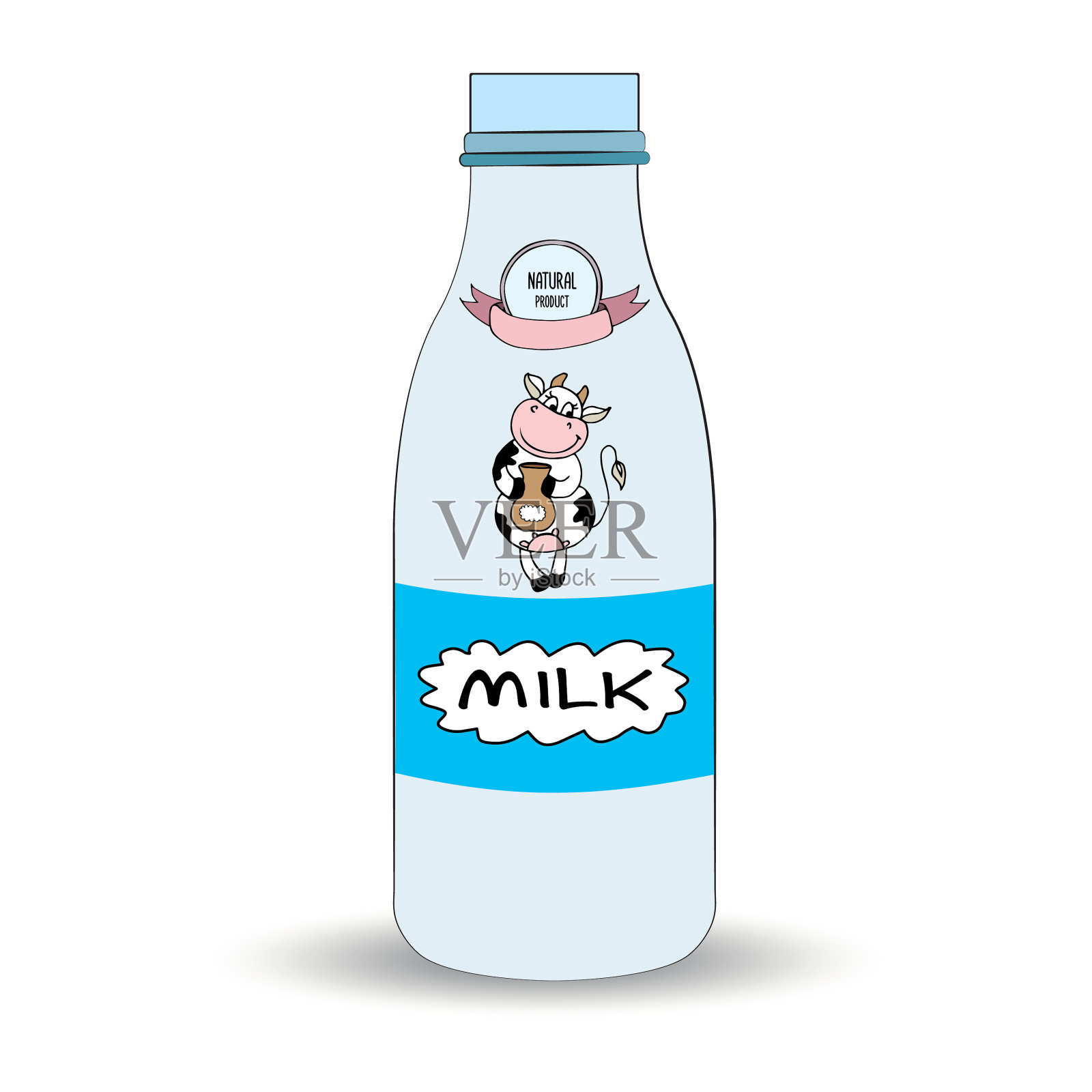 一瓶牛奶和奶牛的标签是分开的设计元素图片
