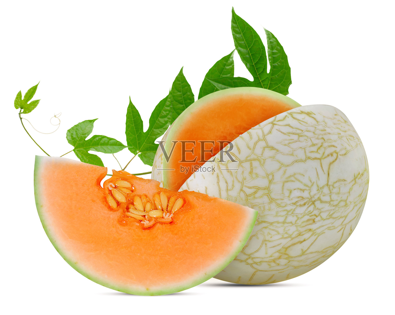 在白色背景上孤立的甜瓜或哈密瓜果实照片摄影图片