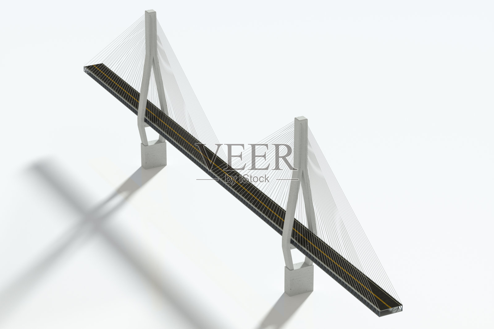 悬索桥与白色桥梁，3d渲染。照片摄影图片