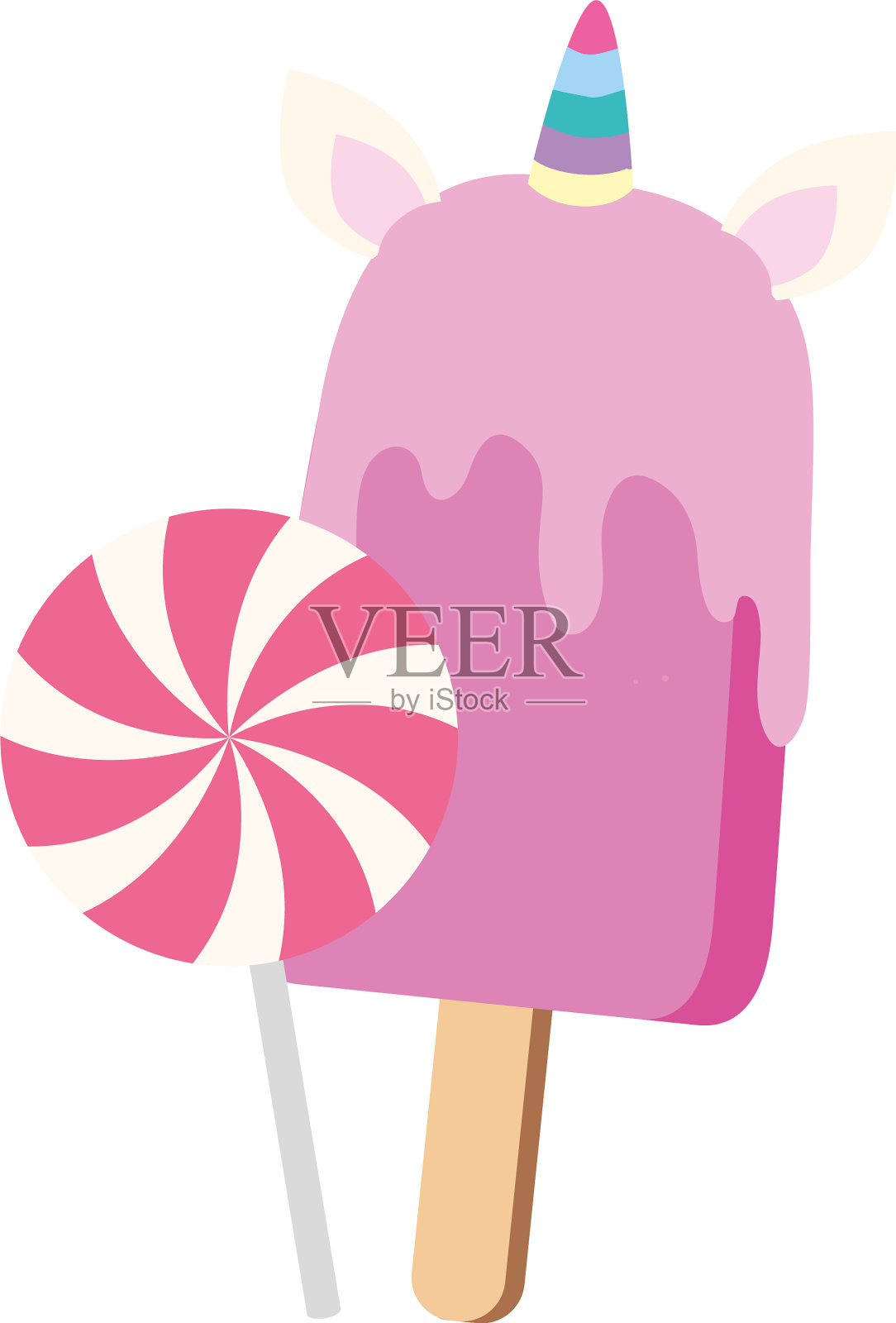 可爱美味的独角兽冰淇淋配棒棒糖设计元素图片