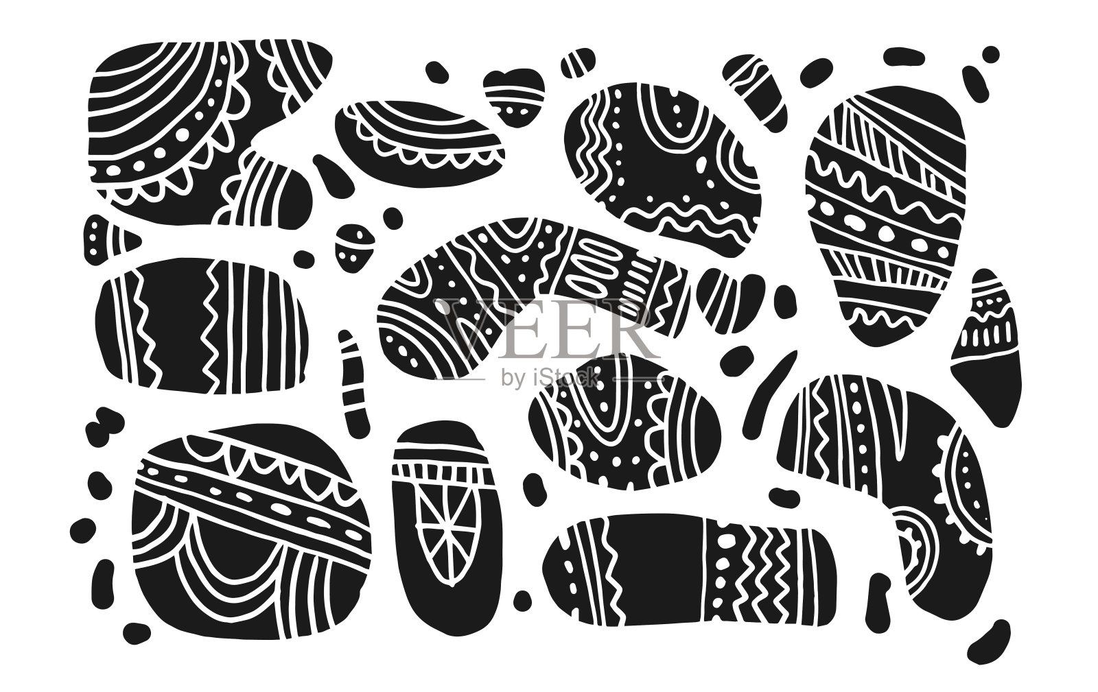 一组不同的涂鸦风格元素。用于设计的孤立对象。在背景上抽象点和形状。插画图片素材