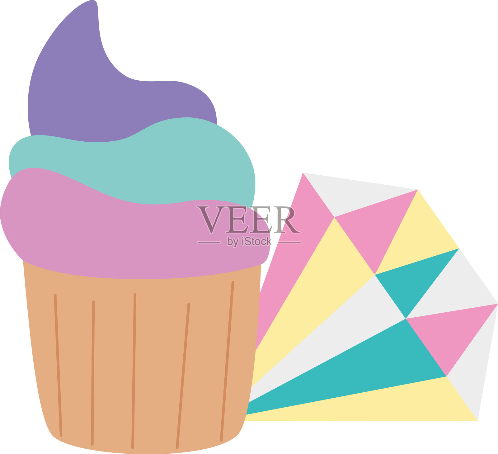 可爱的钻石首饰与纸杯蛋糕孤立的图标设计元素图片