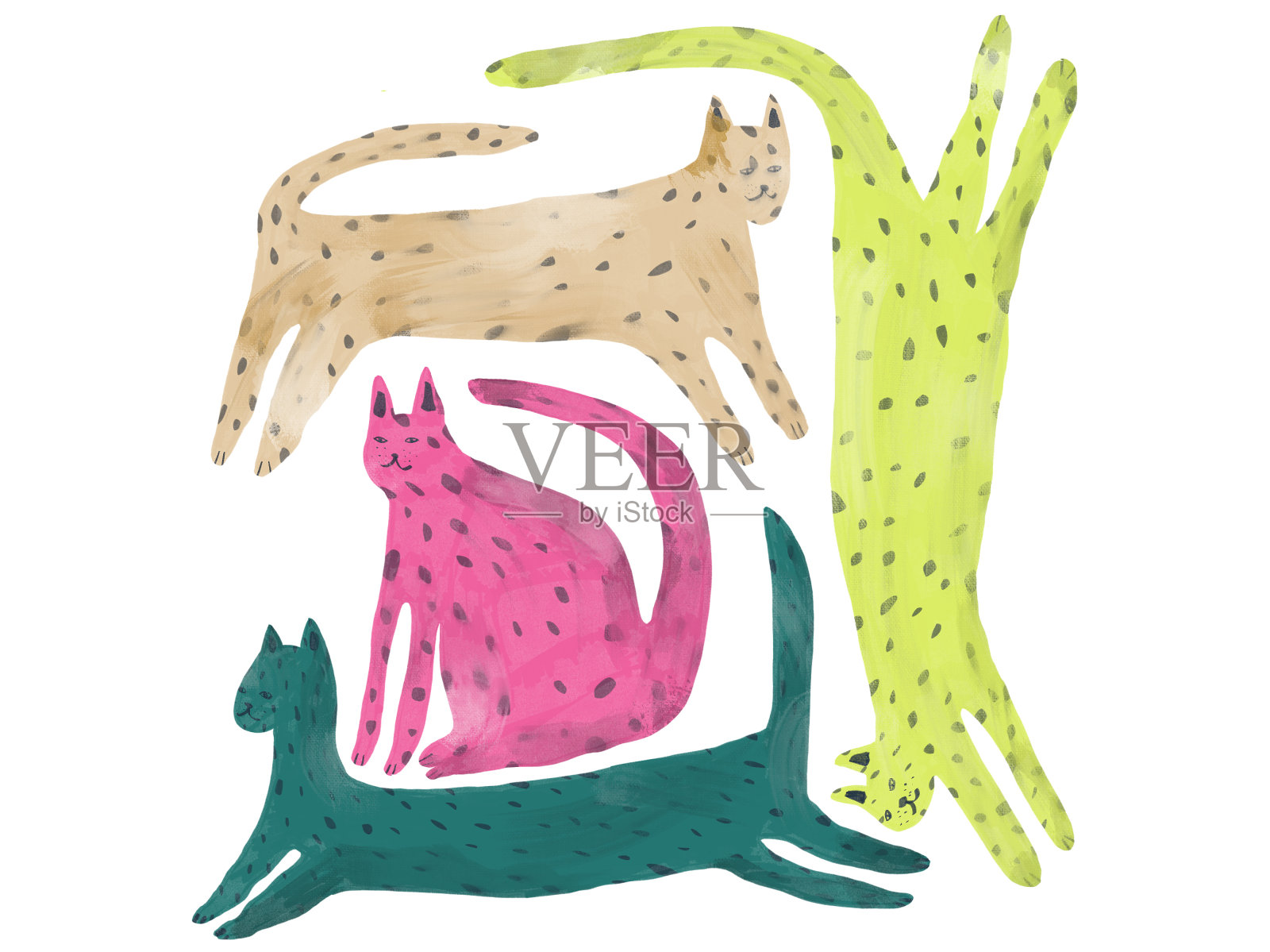 手绘霓虹色猫插图插画图片素材