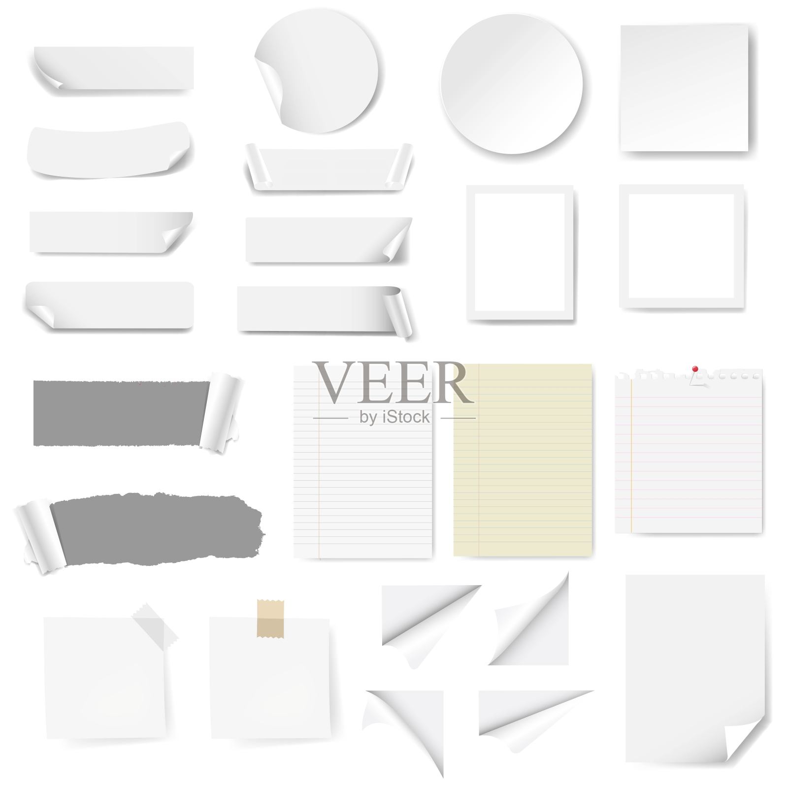 纸标签和空白便条纸孤立的白色背景插画图片素材