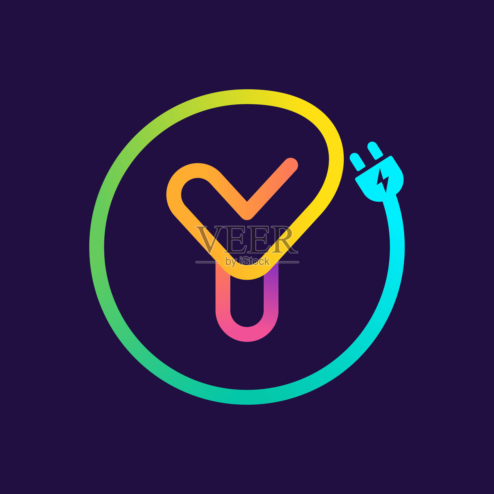 标志用Y字母在一个圈内插接适配器电缆。图标素材