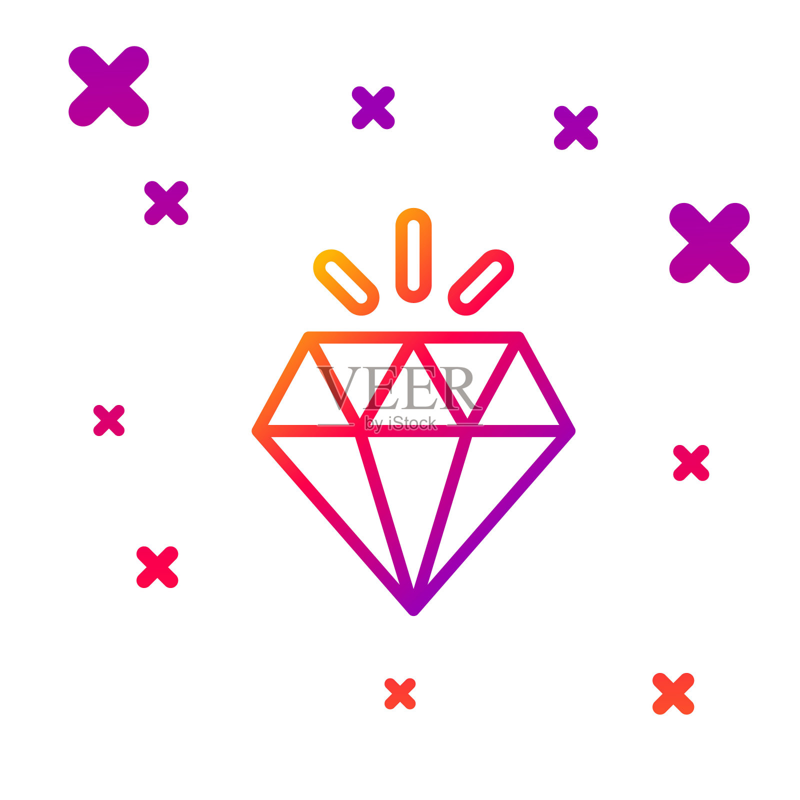 颜色线钻石图标孤立在白色背景。首饰的象征。宝石石头。梯度随机动态形状。向量图标素材