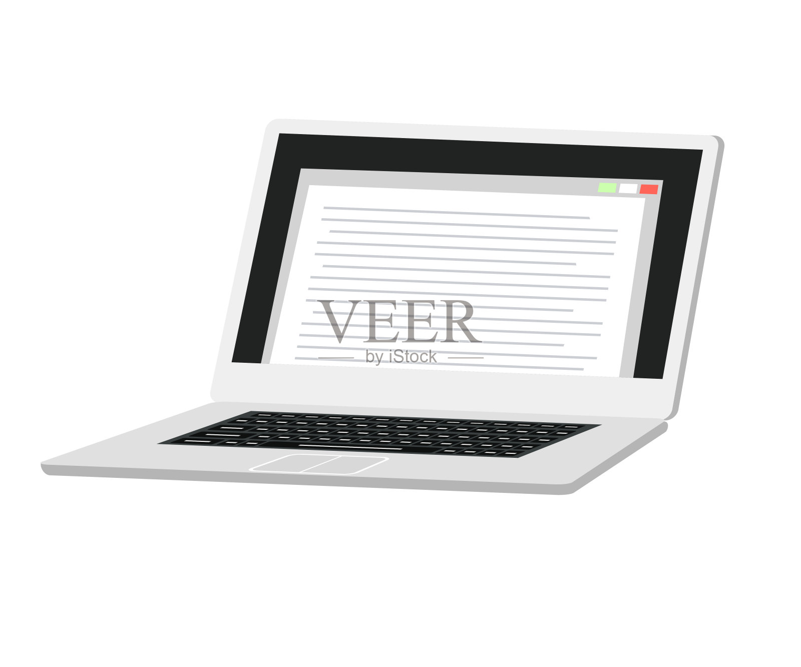 打开笔记本电脑前视图，屏幕上显示文本编辑软件插画图片素材