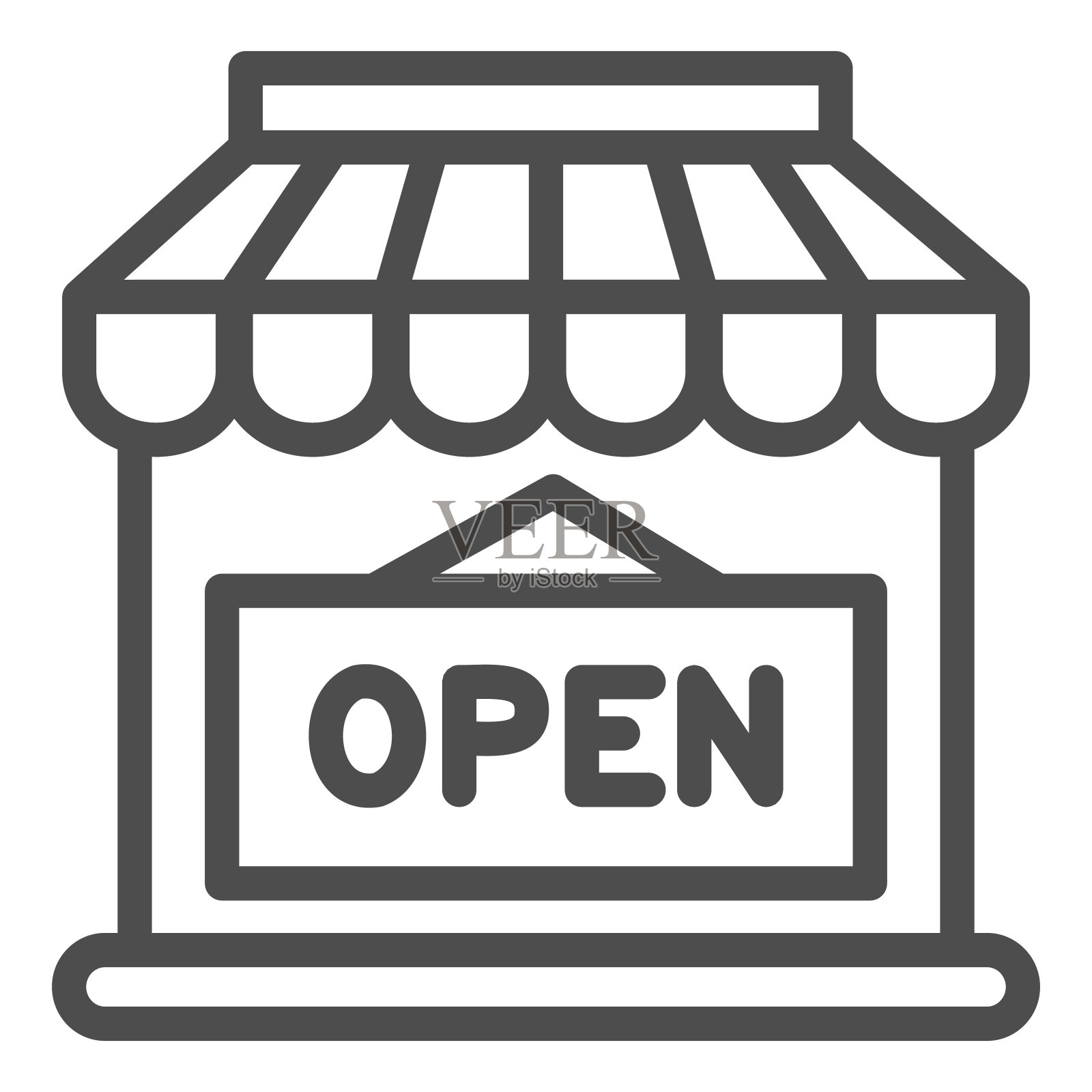 Open shop building line icon, market concept, Store with Open signboard on white background, Store with sign Open icon in outline style for mobile concept and web design。矢量图形。插画图片素材