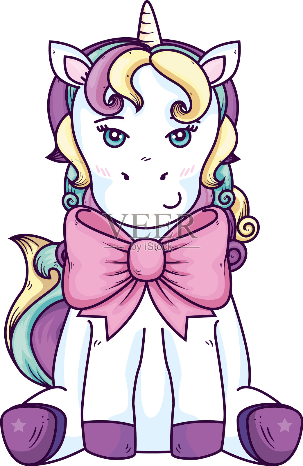 可爱的独角兽幻想蝴蝶结丝带设计元素图片