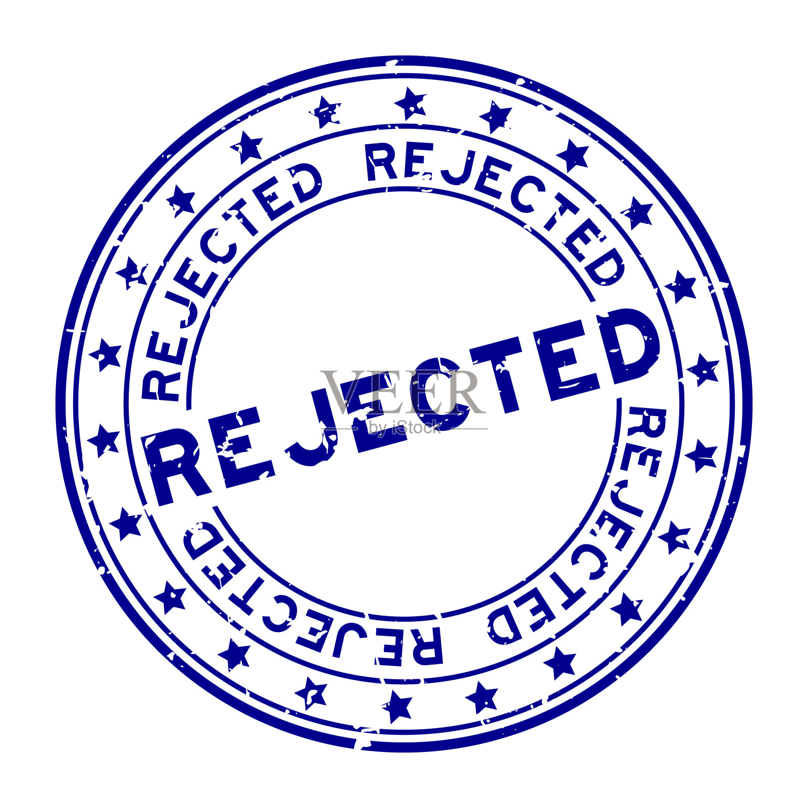 垃圾蓝色拒绝字与星形图标圆形橡胶印章印章在白色背景插画图片素材