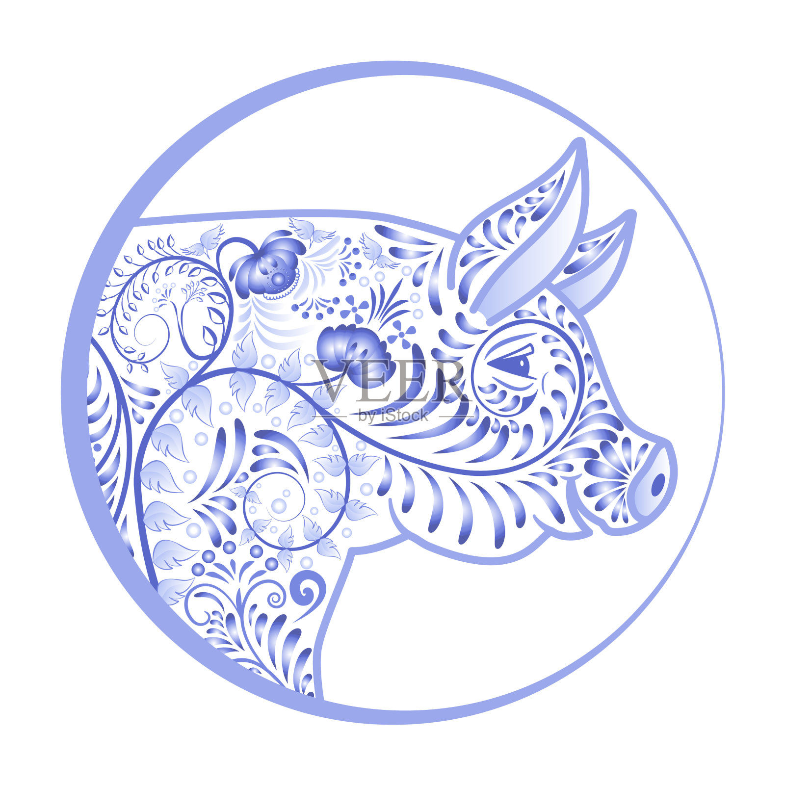 蓝色的观赏猪头在一圈花设计元素图片