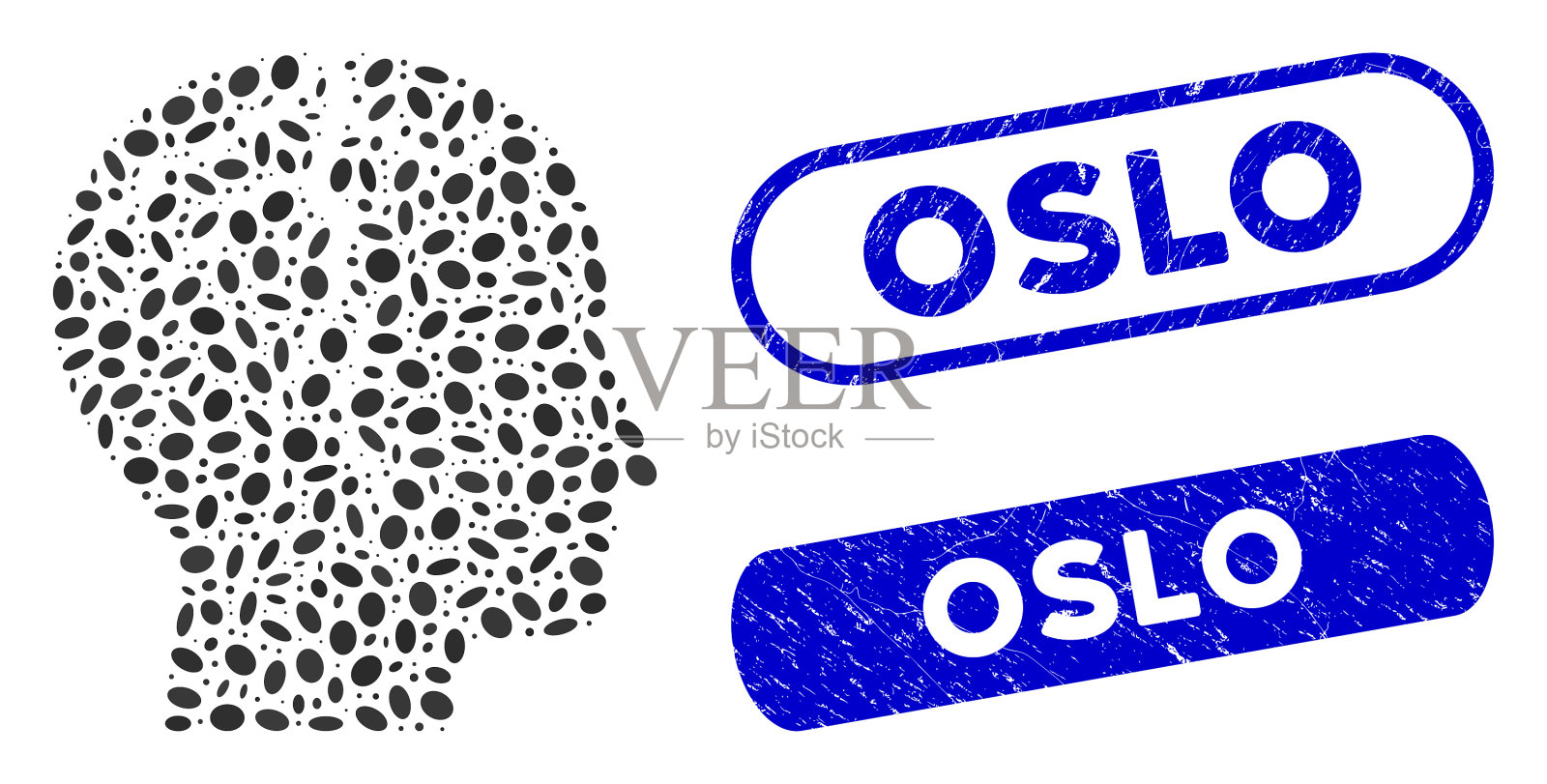 斑点马赛克脑癌与垃圾奥斯陆印章插画图片素材