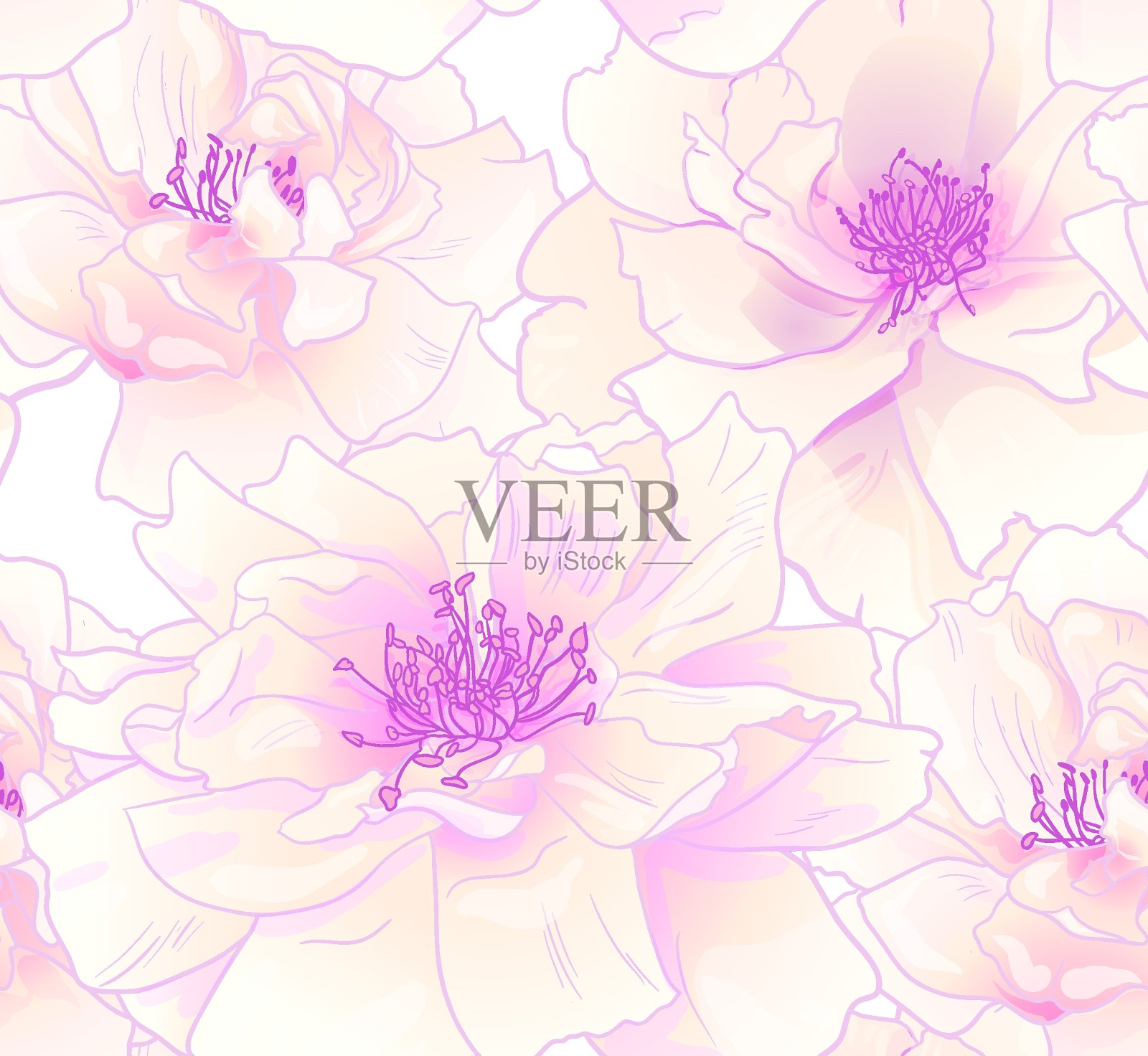 可爱无缝夏季模式与现实的粉红玫瑰插画图片素材