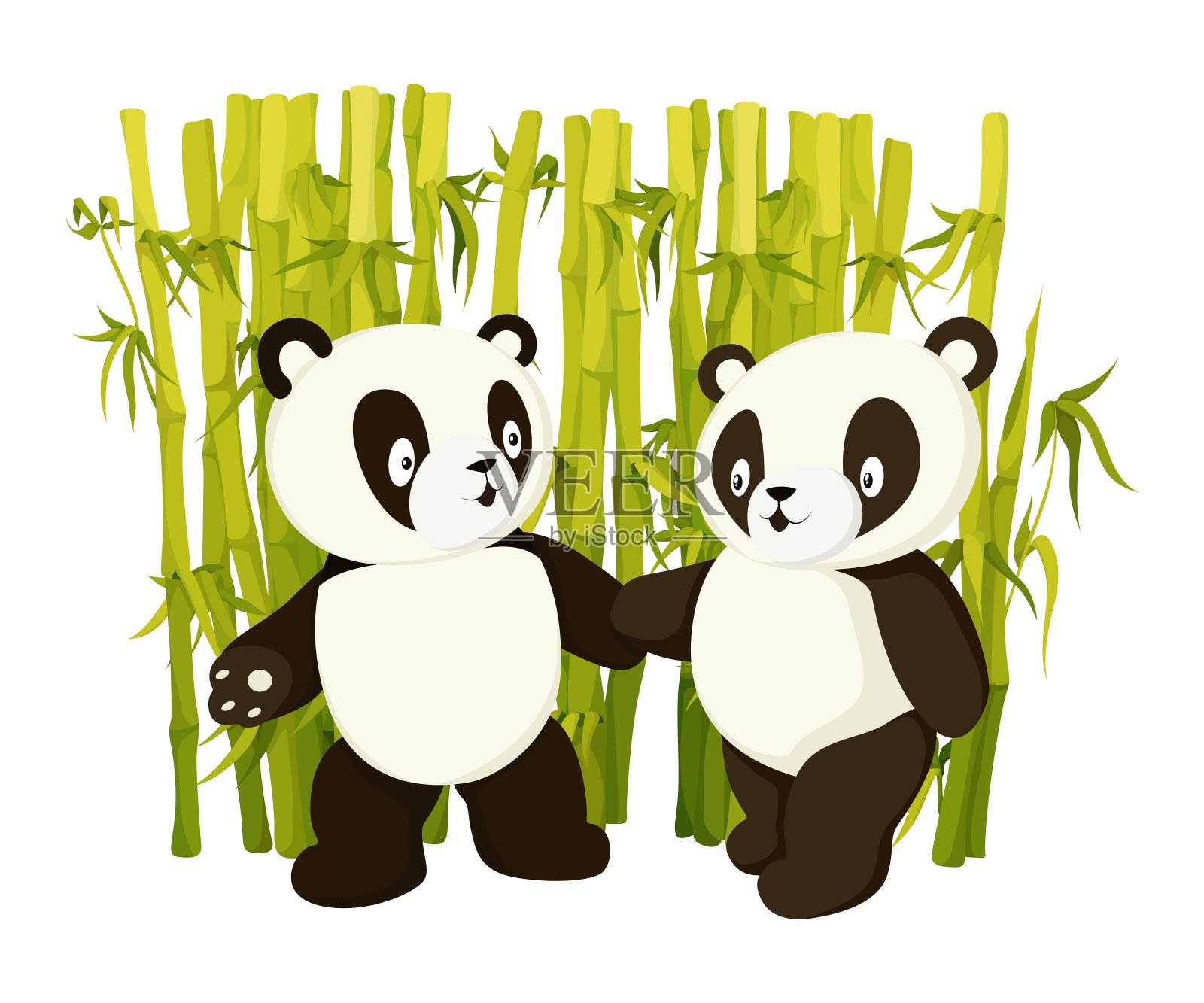 可爱的熊猫熊收集竹子茎平载体孤立插图插画图片素材