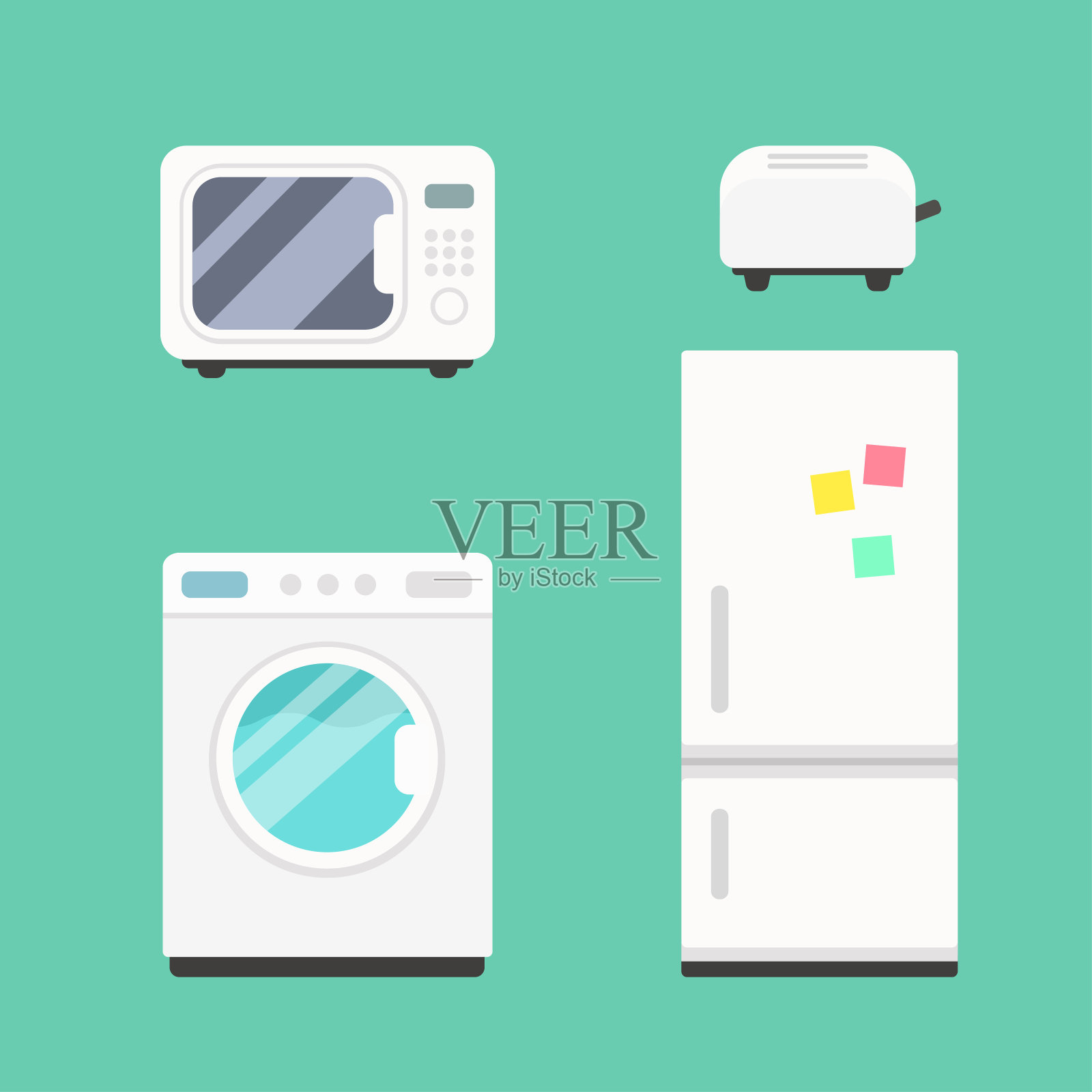 厨房电器在平面风格矢量集插画图片素材