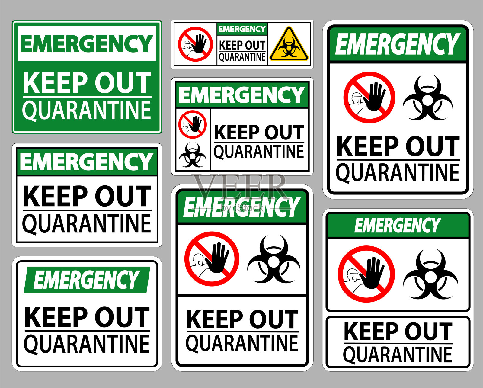 紧急防止检疫标志隔离在白色背景，向量插图EPS.10插画图片素材