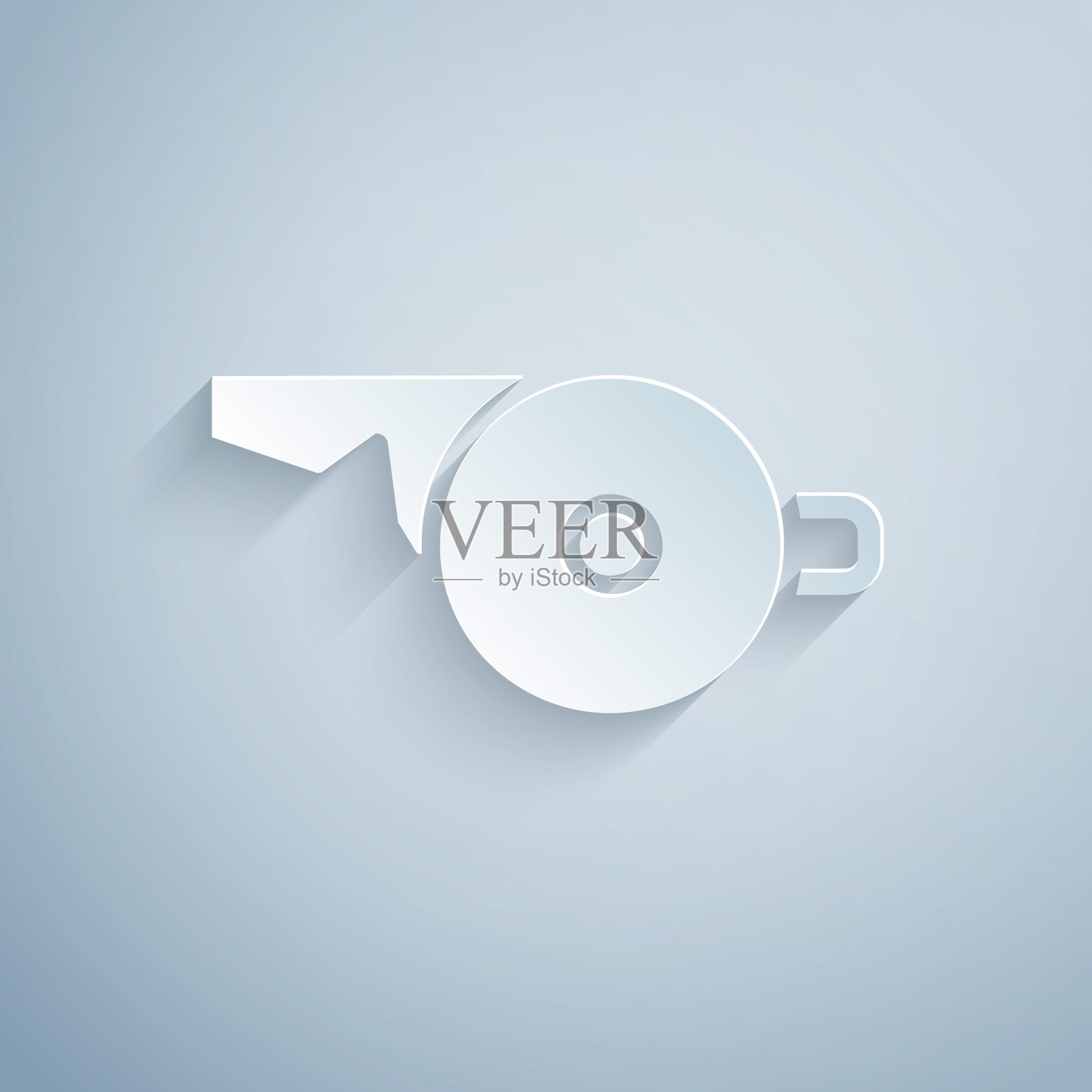 剪纸哨子图标孤立在灰色背景。裁判的象征。健身和运动标志。纸艺术风格。向量插画图片素材