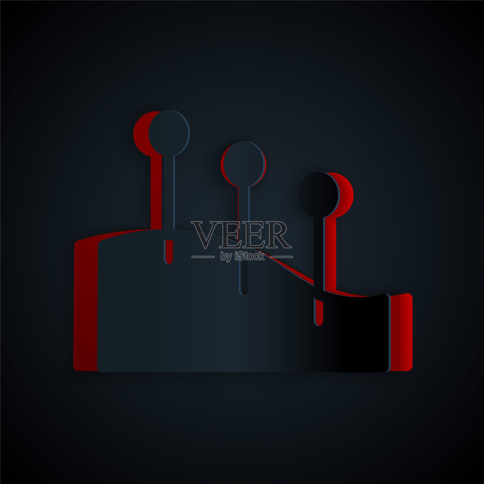 剪纸针灸疗法图标孤立在黑色背景。中药。整体疼痛管理治疗。纸艺术风格。向量插画图片素材