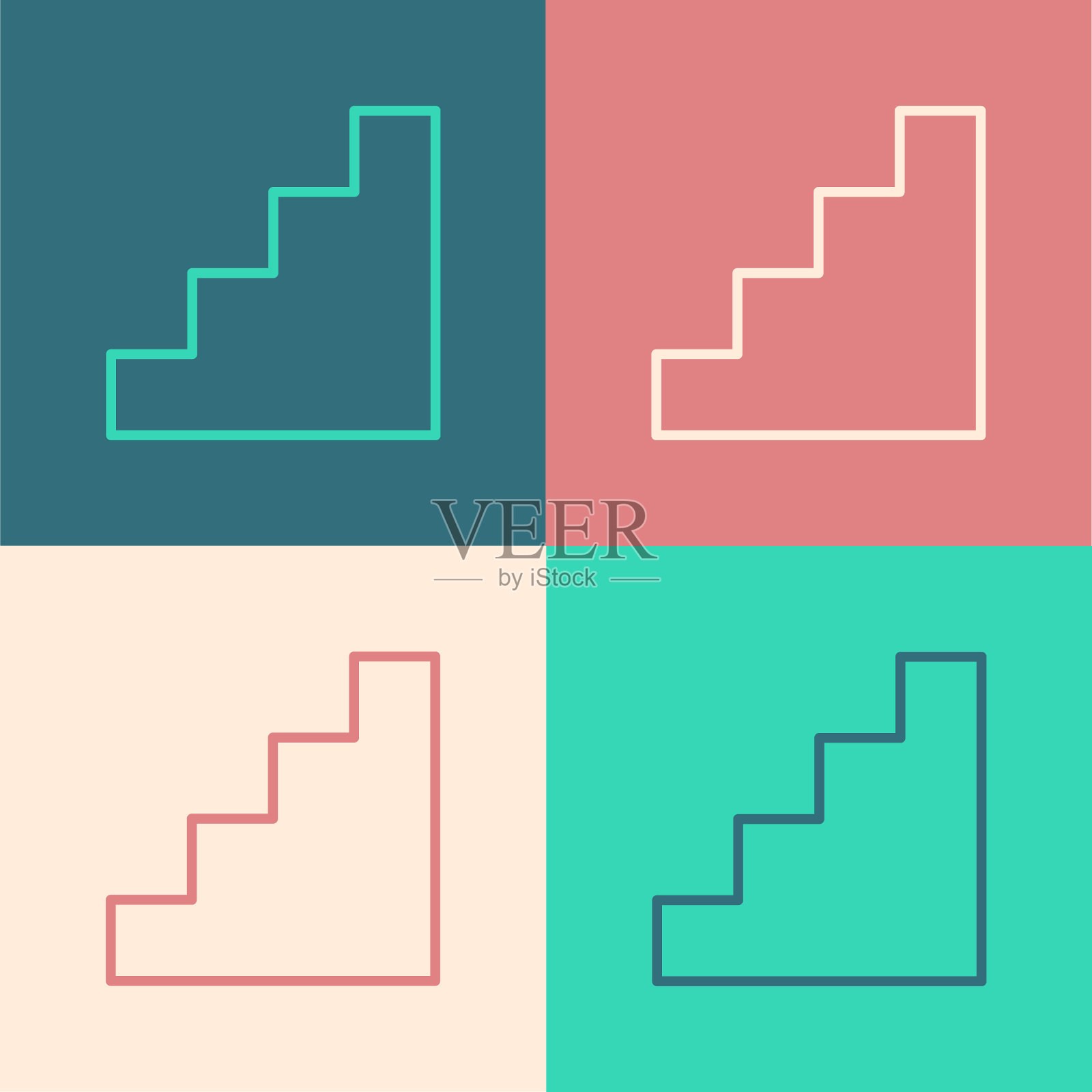 流行艺术线楼梯图标孤立的颜色背景。向量插画图片素材