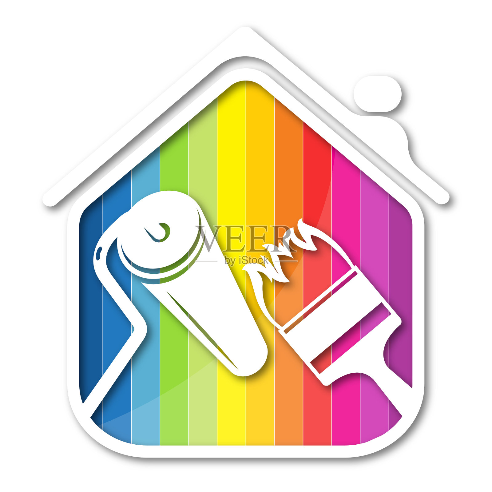 刷子和滚筒上的手绘符号插画图片素材