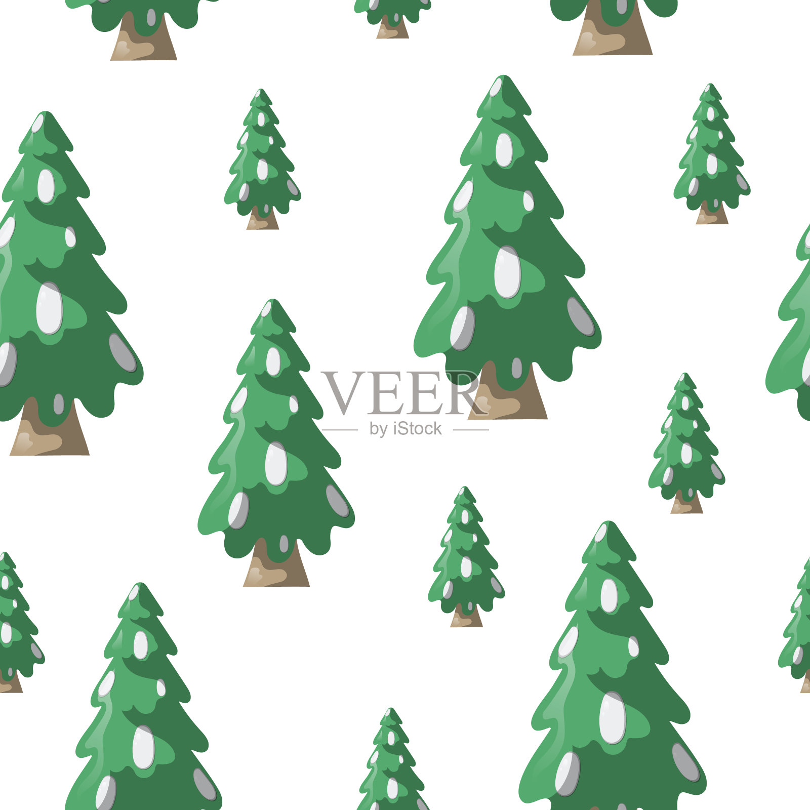 毛茸茸的圣诞树无缝图案。矢量孤立noel冷杉与圣诞球背景。常绿云杉纹理的节日包装纸。插画图片素材