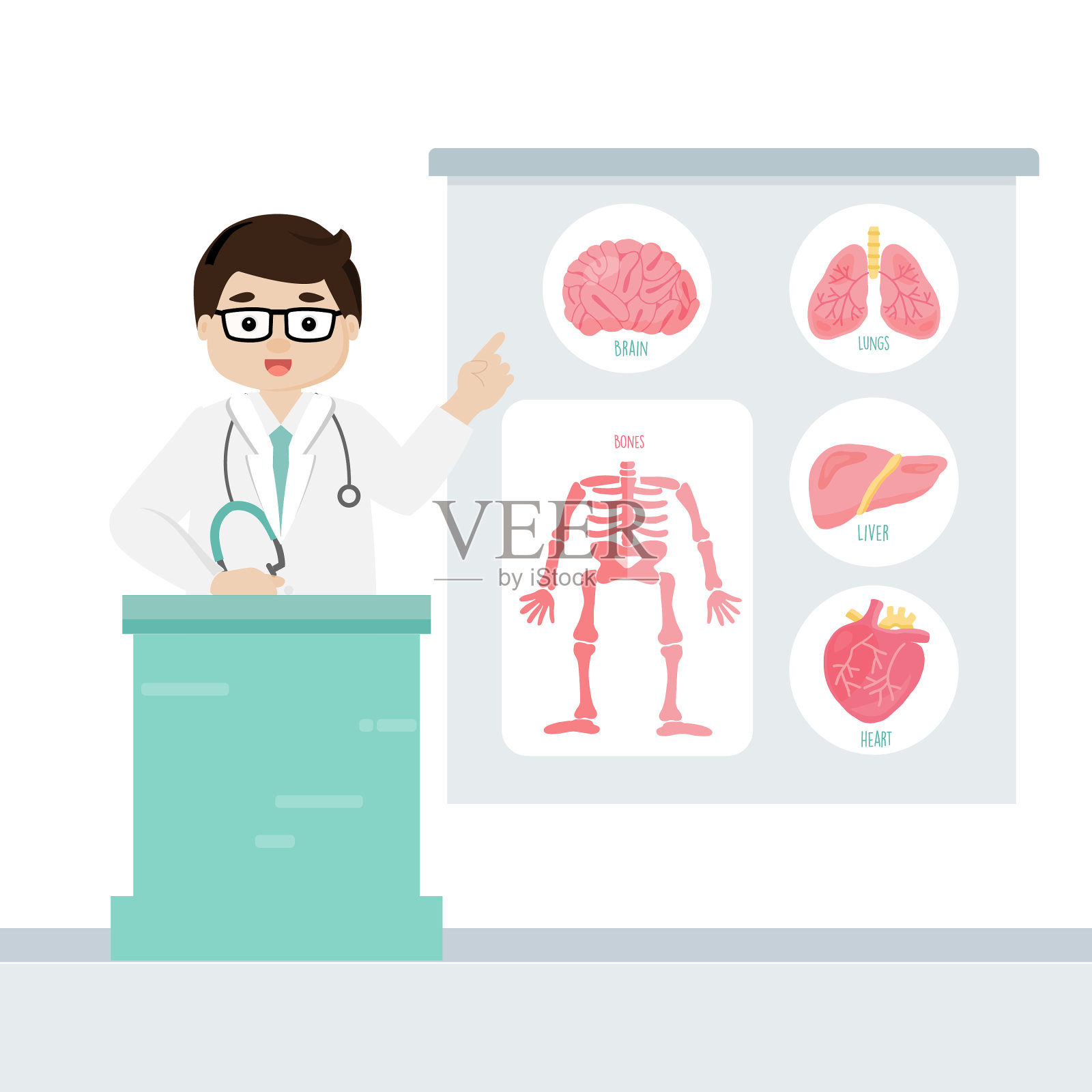 医生描述人体内部器官插画图片素材