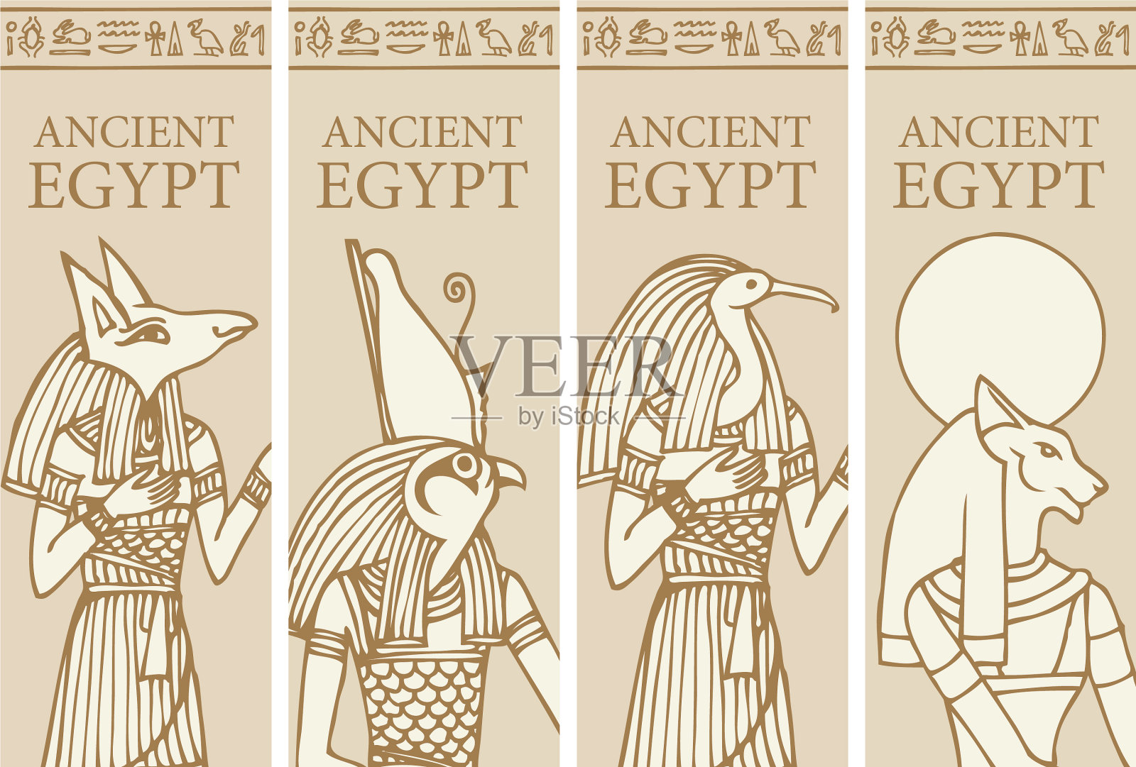 印有古埃及诸神的旅行横幅插画图片素材