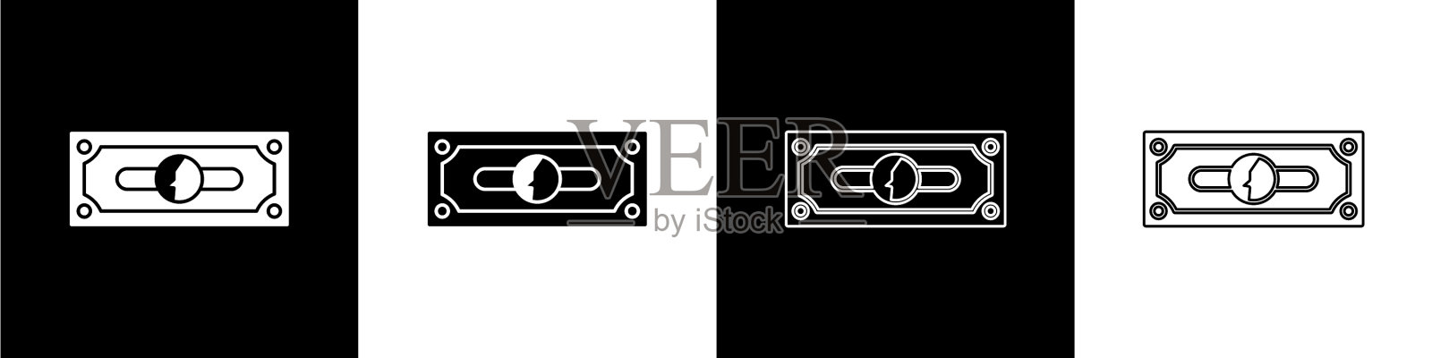 设置叠纸钞票现金图标孤立在黑色上图标素材