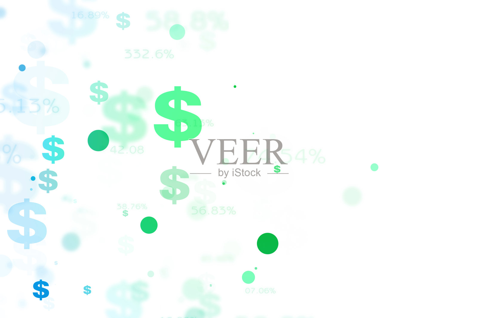 抽象的商业背景中的彩色美元符号和粒子。照片摄影图片