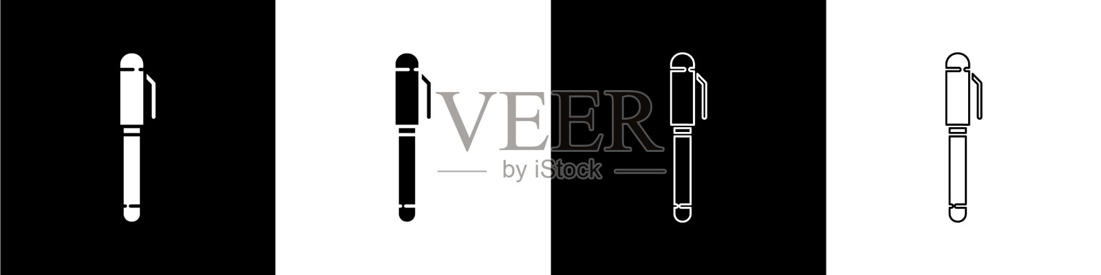 设置钢笔图标隔离在黑色和白色图标素材