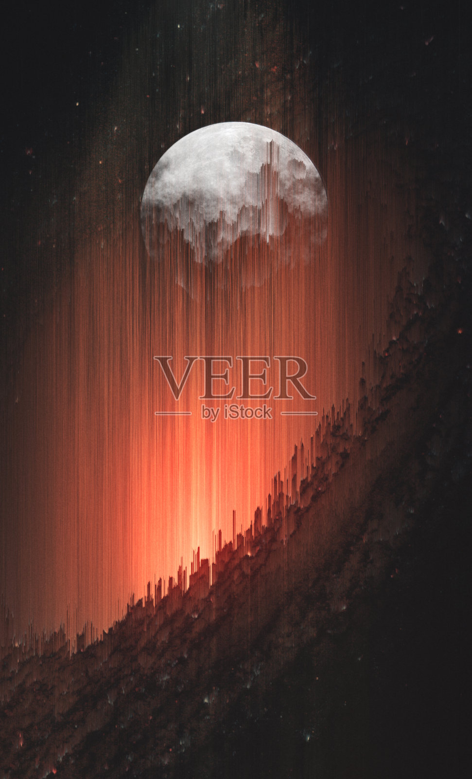 月亮升起的艺术海报。像素排序技术照片摄影图片