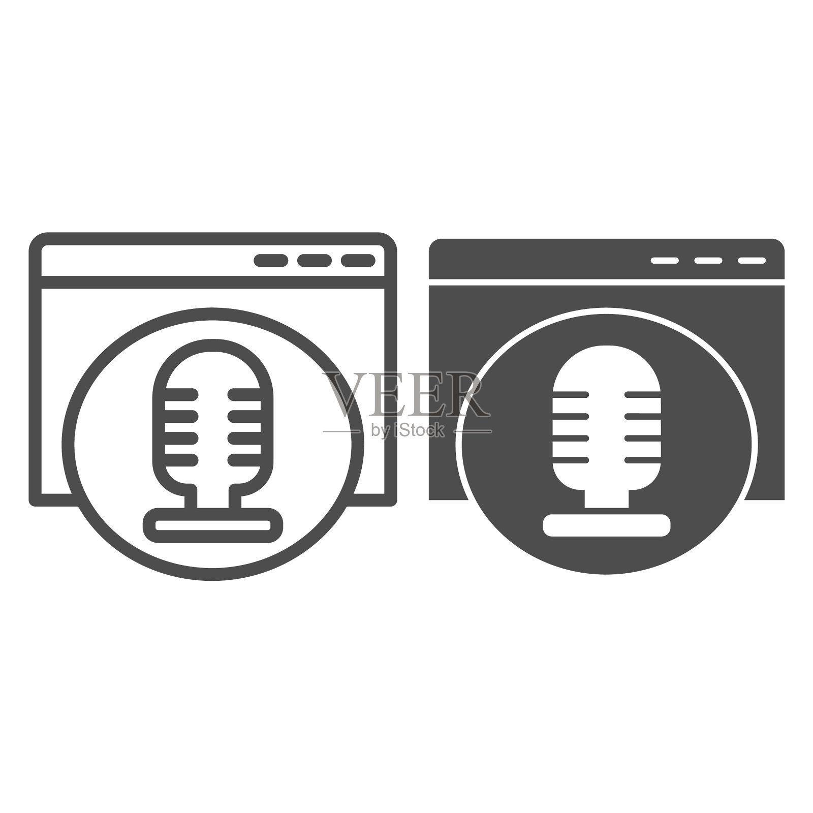 音频记录网页线和固体图标图标素材