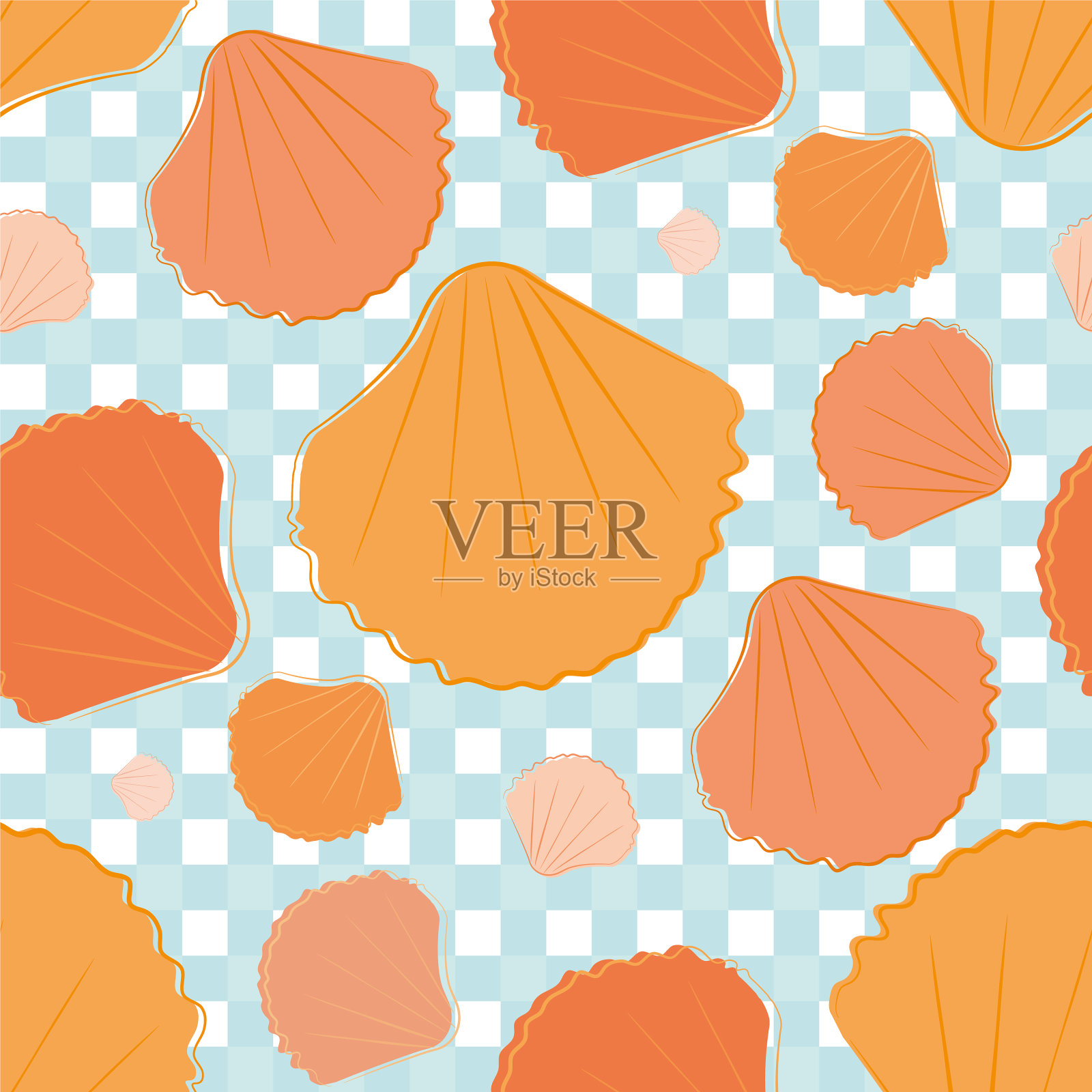 海贝上砂无缝图案手插画图片素材